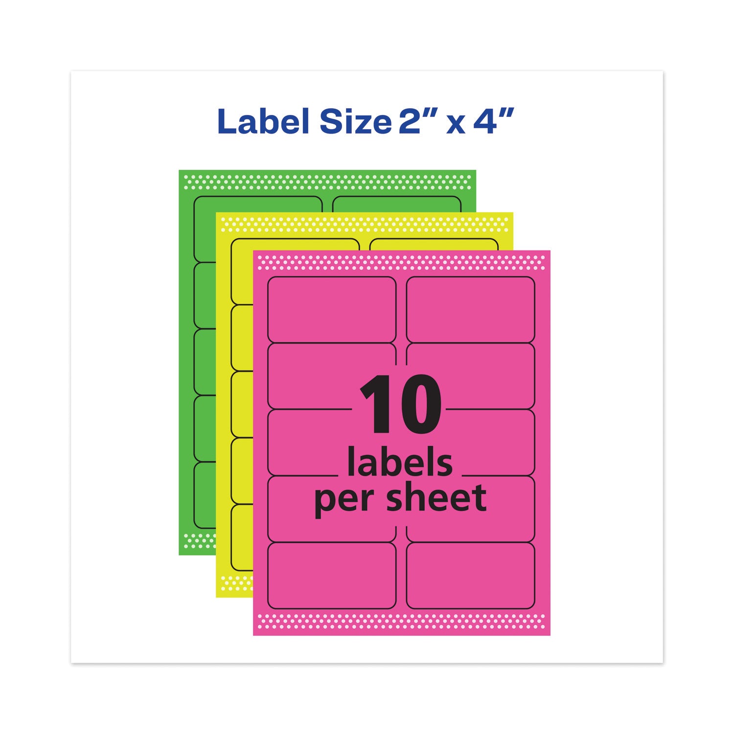 Avery® High-Vis Removable Laser/Inkjet ID Labels, 2 x 4, Asst. Neon, 120/Pack