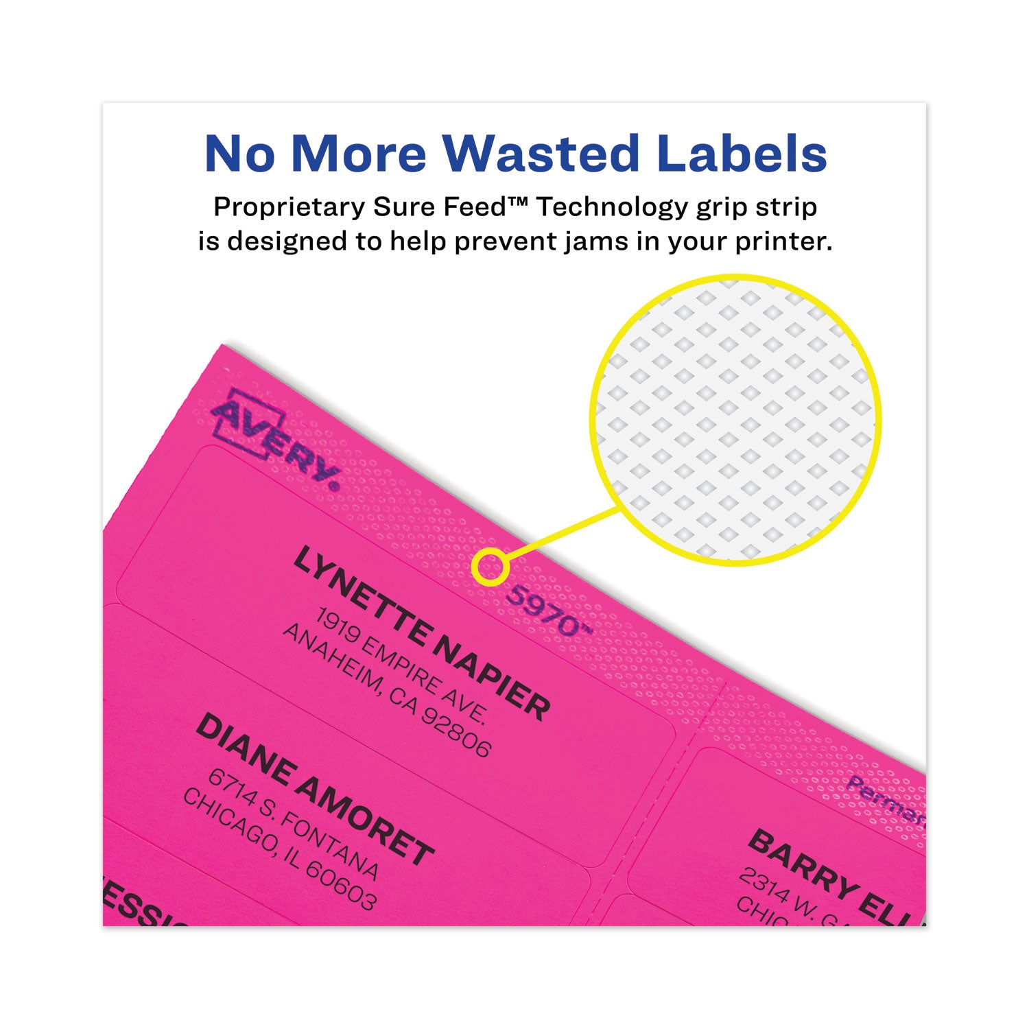 Avery® High-Vis Removable Laser/Inkjet ID Labels w/ Sure Feed, 3.33 x 4, Neon, 72/PK