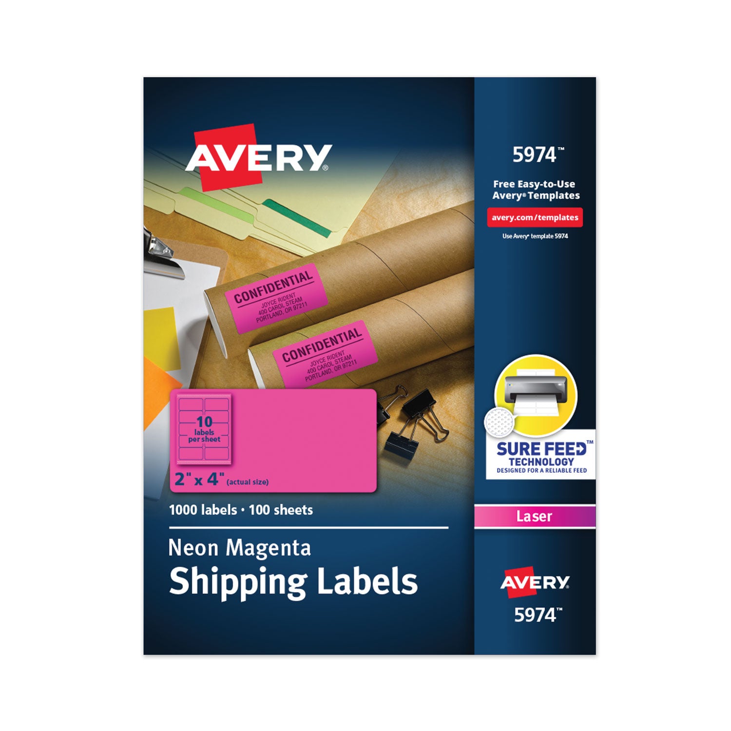 High-Visibility Permanent Laser ID Labels, 2 x 4, Neon Magenta, 1000/Box