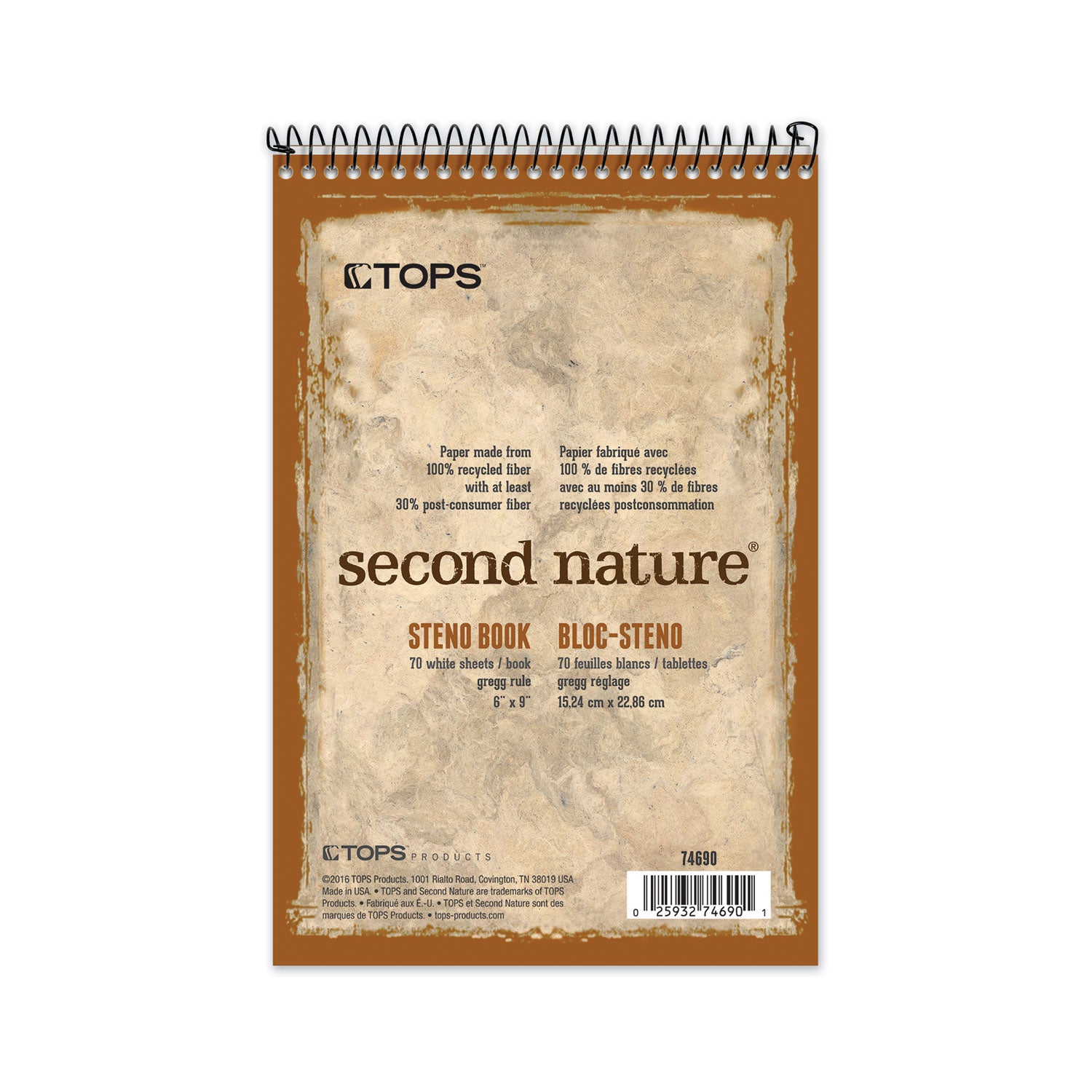 Second Nature Recycled Notepads, Gregg Rule, Brown Cover, 70 White 6 x 9 Sheets