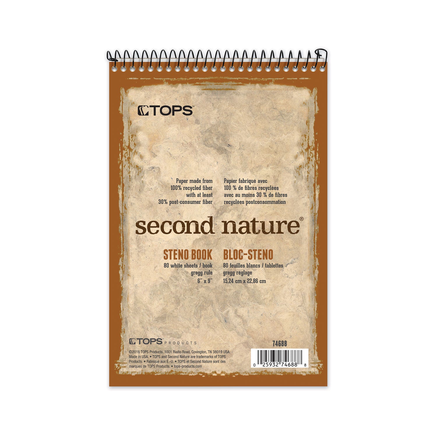 Second Nature Recycled Notepads, Gregg Rule, Brown Cover, 80 White 6 x 9 Sheets