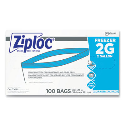 SC JOHNSON Double Zipper Freezer Bags, 2 gal, 2.7 mil, 13" x 15.5", Clear, 100/Carton - Flipcost