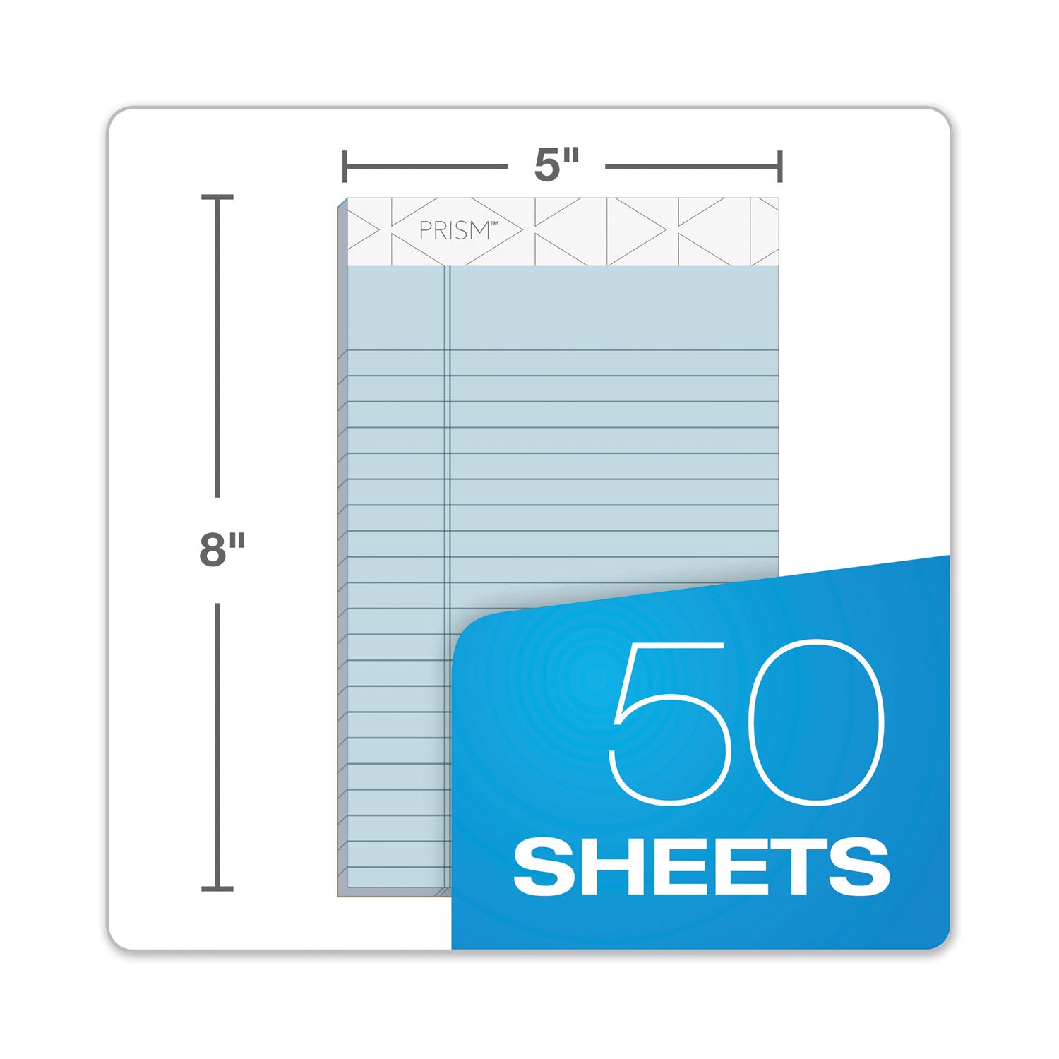 TOPS™ Prism + Colored Writing Pads, Narrow Rule, 50 Pastel Blue 5 X 8 Sheets, 12/pack