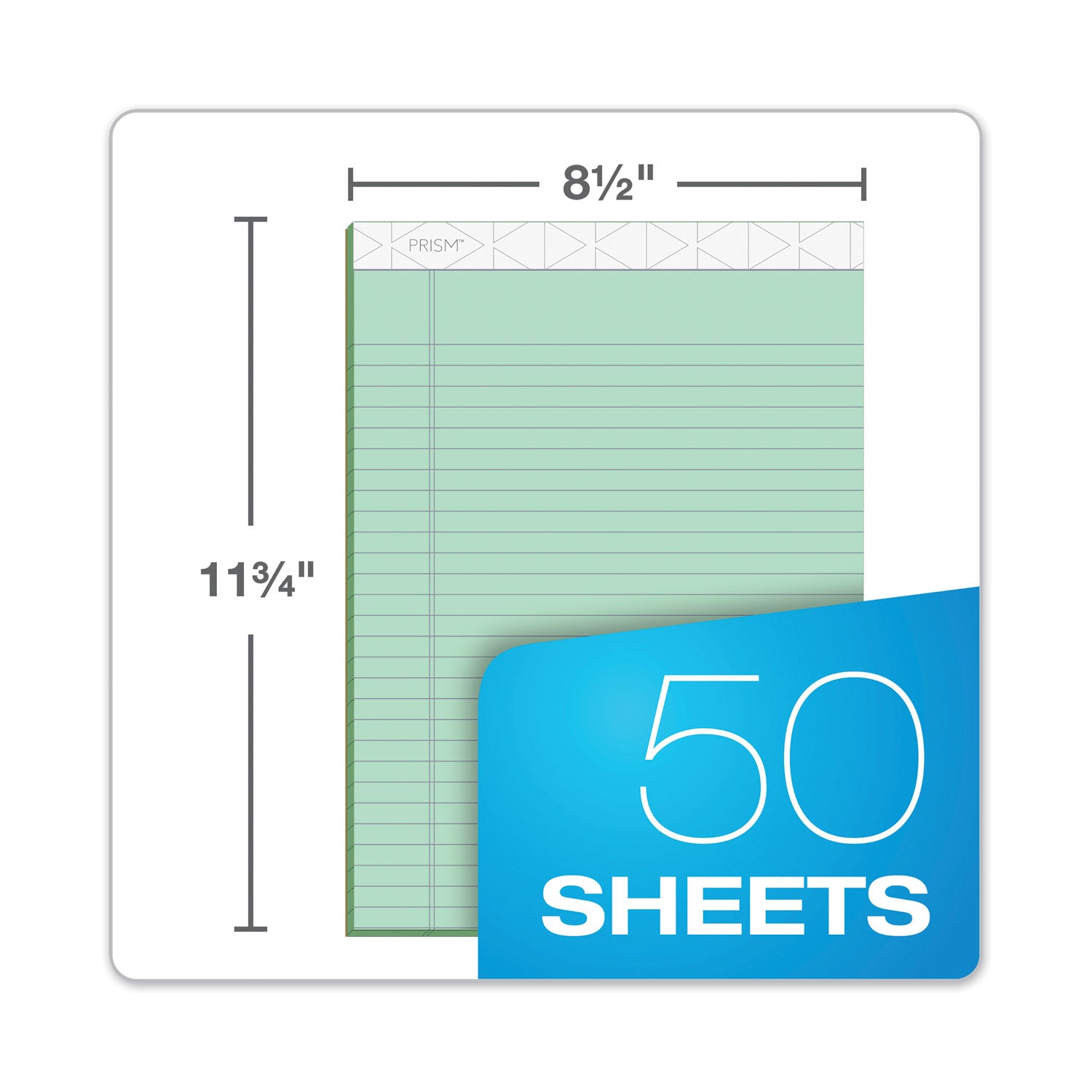 TOPS™ Prism + Colored Writing Pads, Wide/legal Rule, 50 Pastel Green 8.5 X 11.75 Sheets, 12/pack