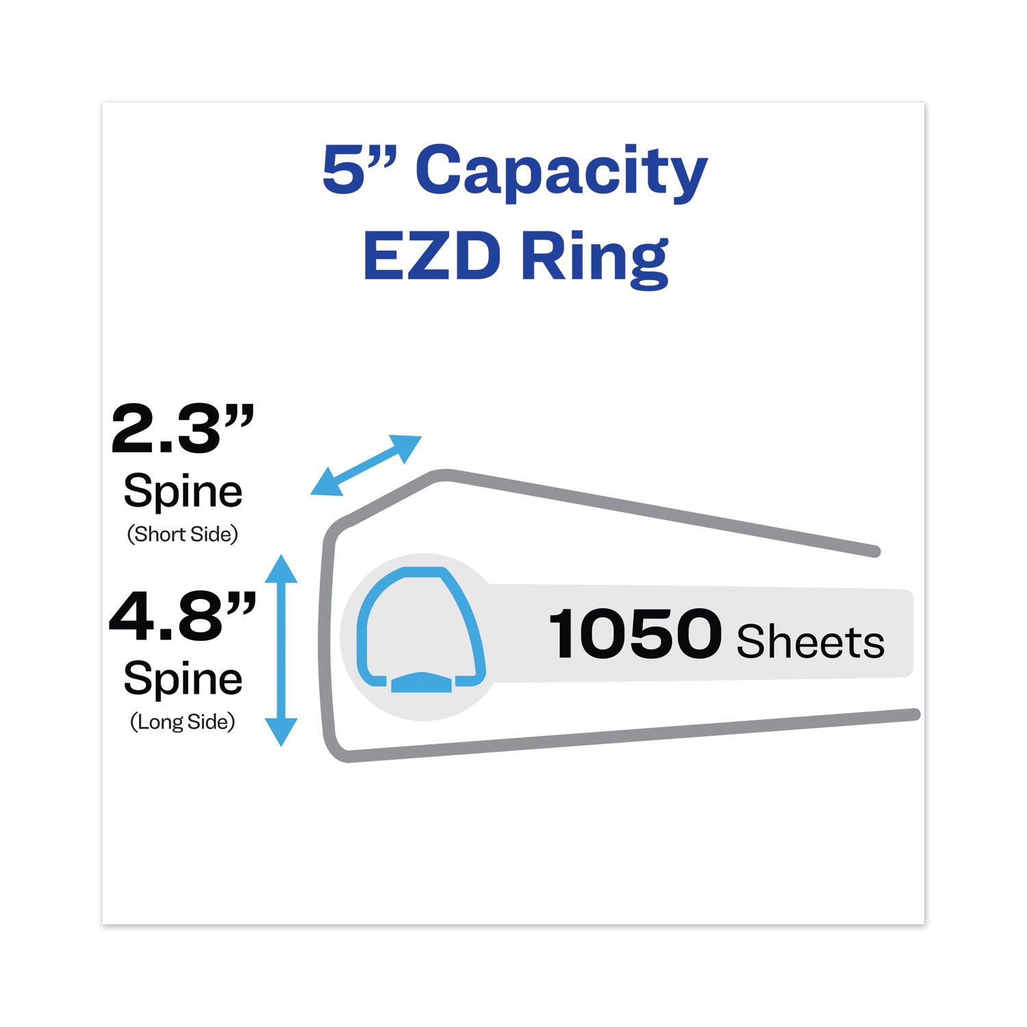 Avery® Heavy-Duty View Binder with DuraHinge and Locking One Touch EZD Rings, 3 Rings, 5" Capacity, 11 x 8.5, Pacific Blue