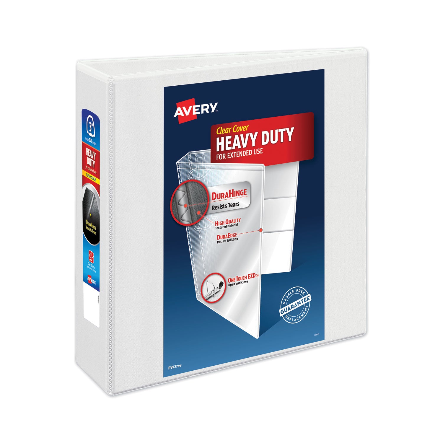 Heavy-Duty View Binder with DuraHinge and Locking One Touch EZD Rings, 3 Rings, 3" Capacity, 11 x 8.5, White