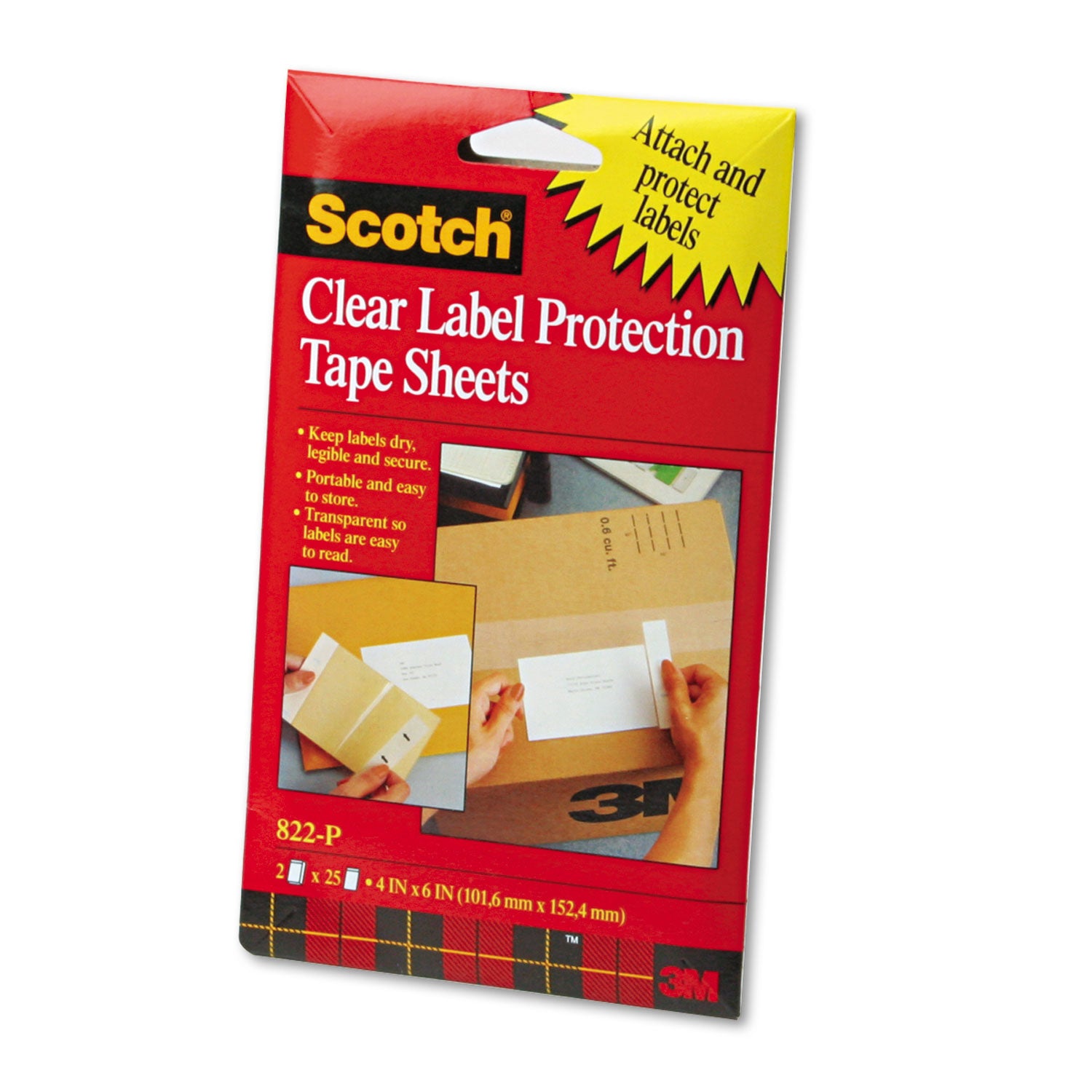 ScotchPad Label Protection Tape Sheets, 4" x 6", Clear, 25/Pad, 2 Pads/Pack