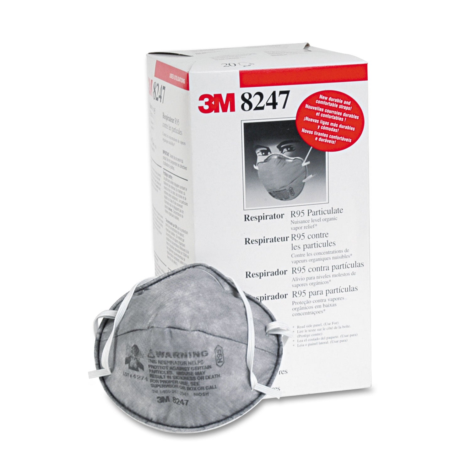 3M™ R95 Particulate Respirator w/Nuisance-Level Organic Vapor Relief, One Size Fits All, 20/Box