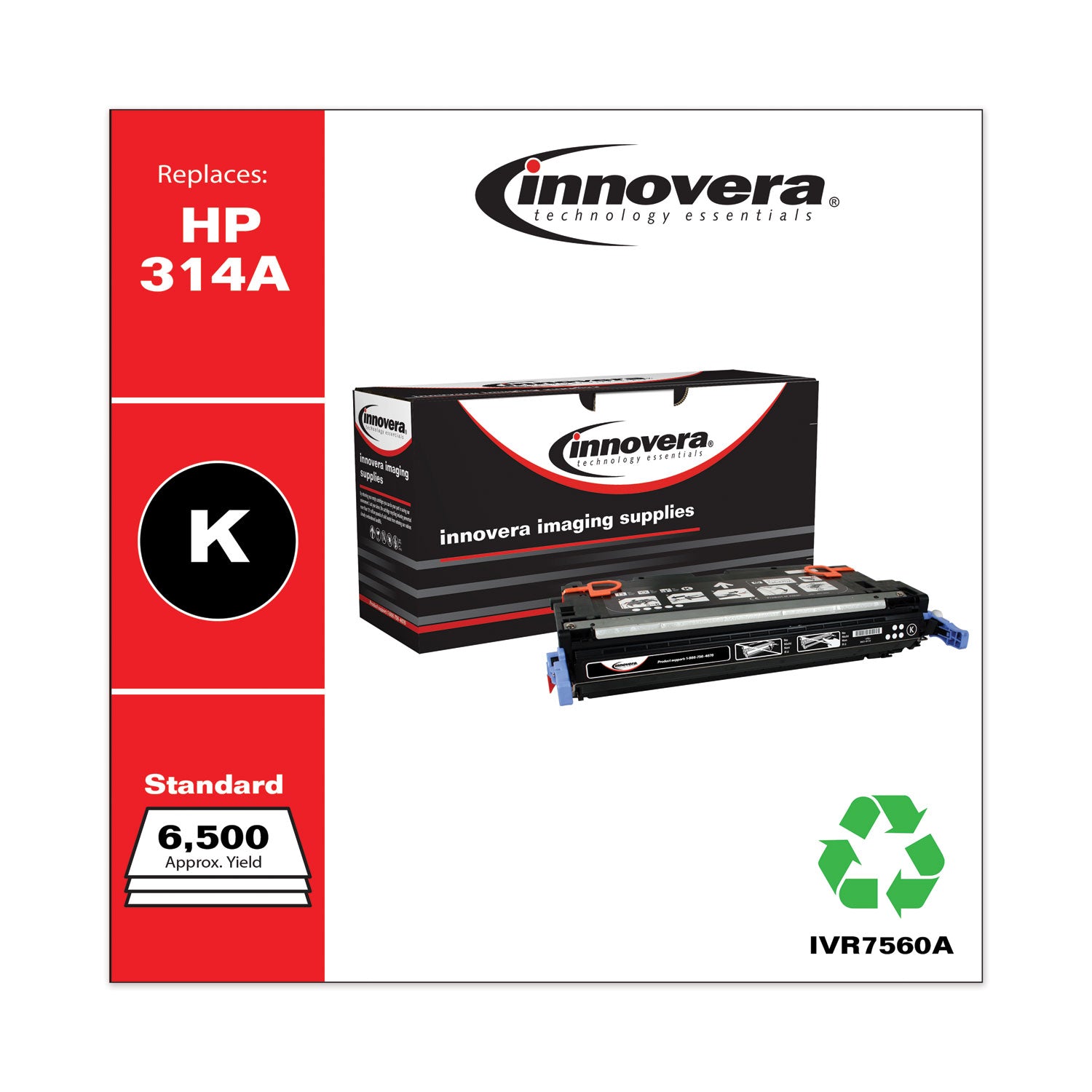 Innovera® Remanufactured Black Toner, Replacement for 314A (Q7560A), 6,500 Page-Yield