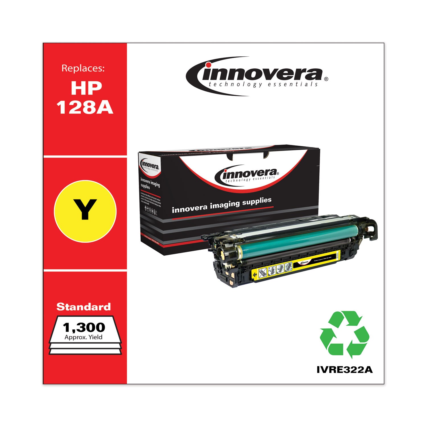 Innovera® Remanufactured Yellow Toner, Replacement for 128A (CE322A), 1,300 Page-Yield