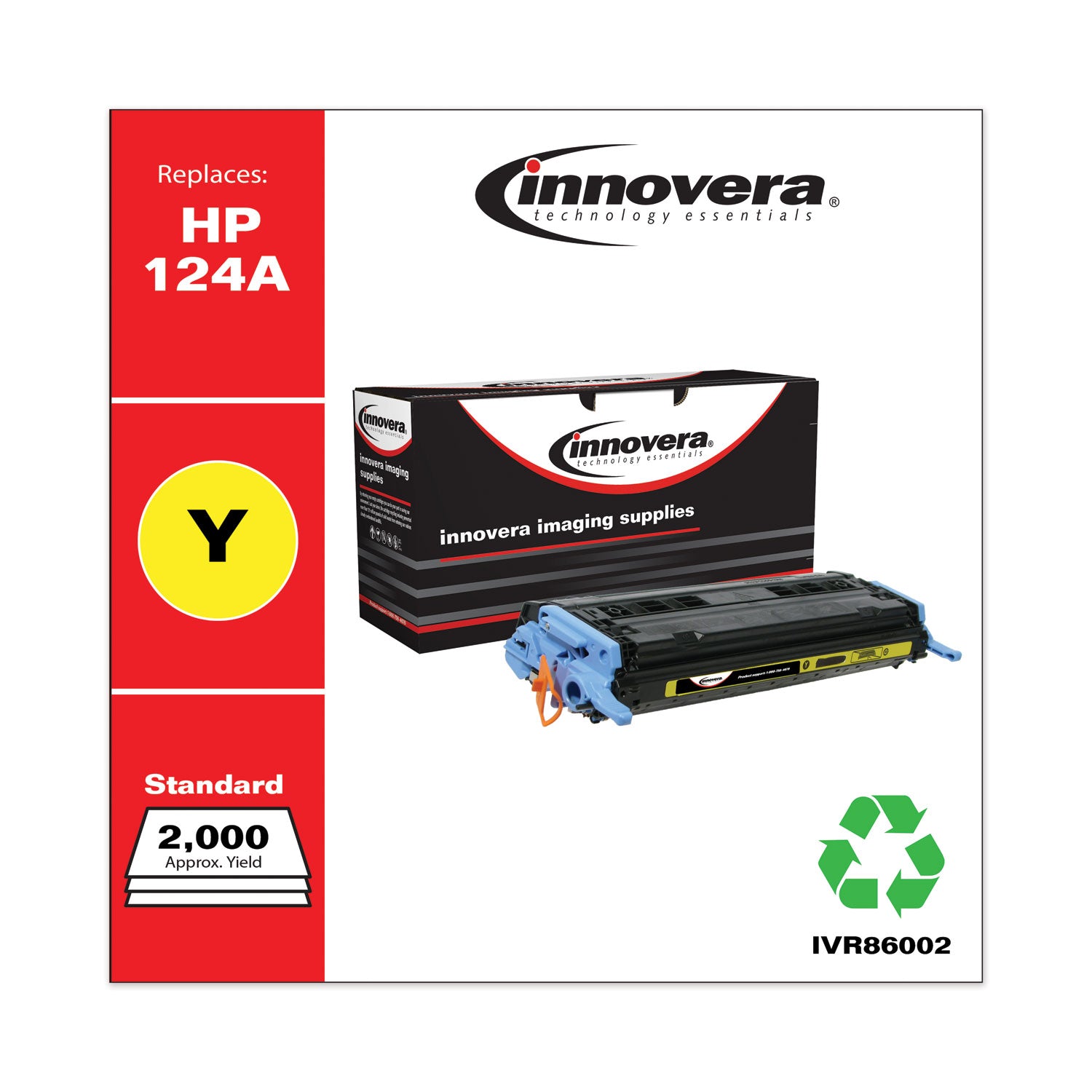 Innovera® Remanufactured Yellow Toner, Replacement for 124A (Q6002A), 2,000 Page-Yield