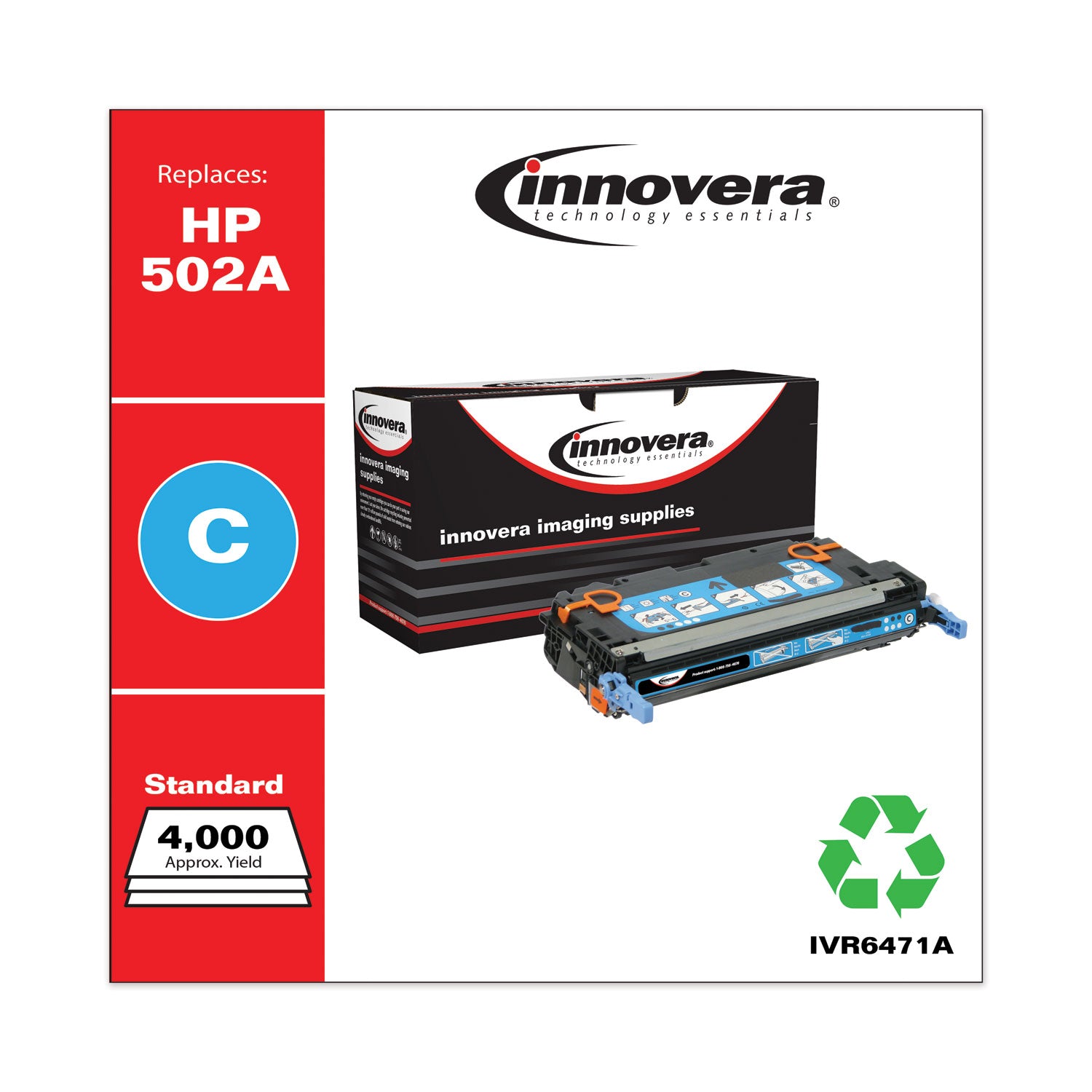 Innovera® Remanufactured Cyan Toner, Replacement for 502A (Q6471A), 4,000 Page-Yield