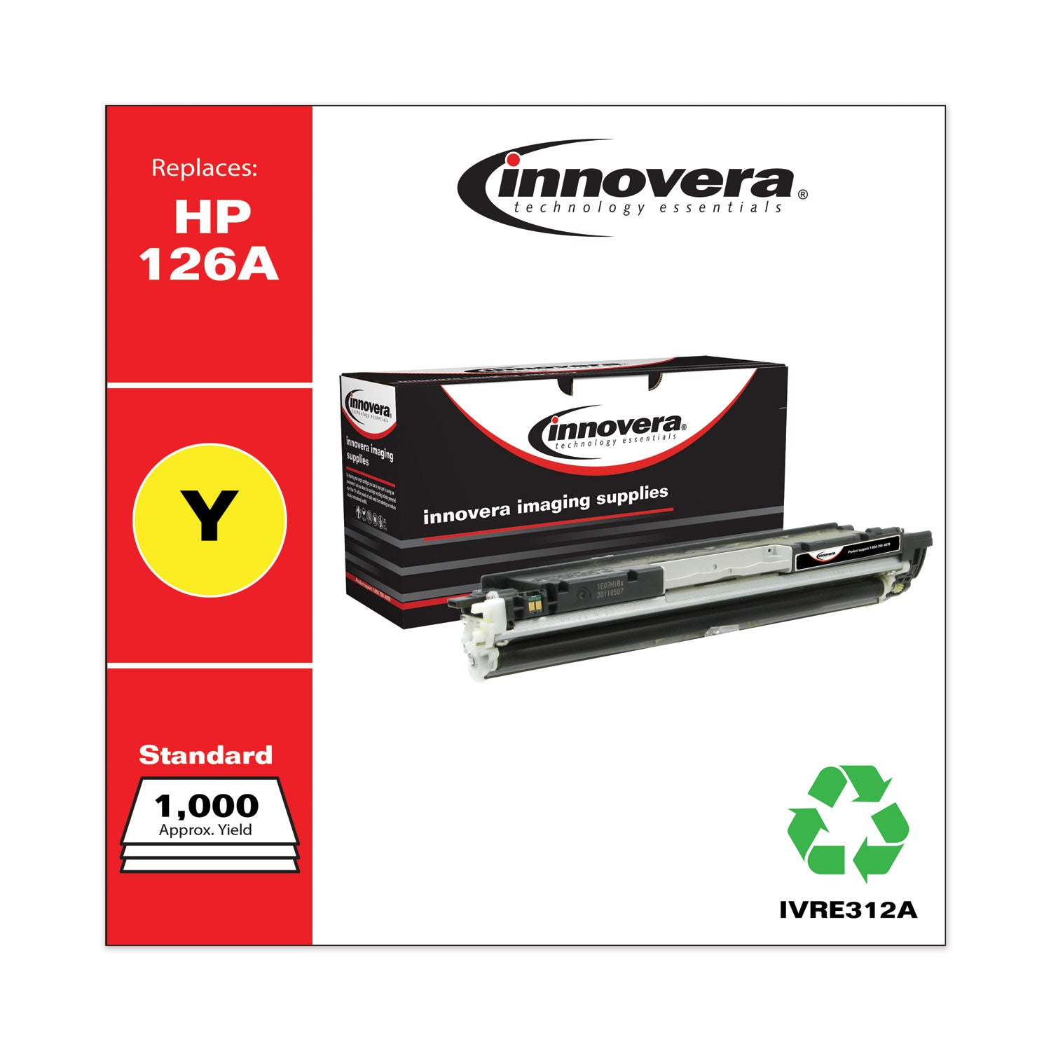 Innovera® Remanufactured Yellow Toner, Replacement for 126A (CE312A), 1,000 Page-Yield