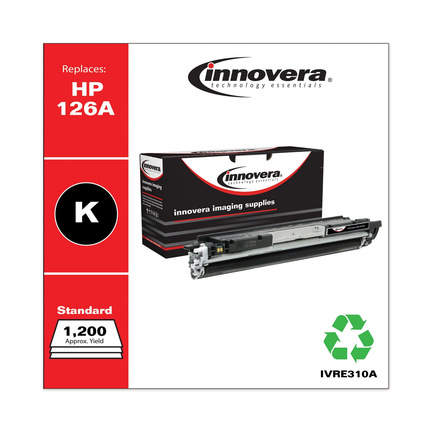 Innovera® Remanufactured Black Toner, Replacement for 126A (CE310A), 1,200 Page-Yield