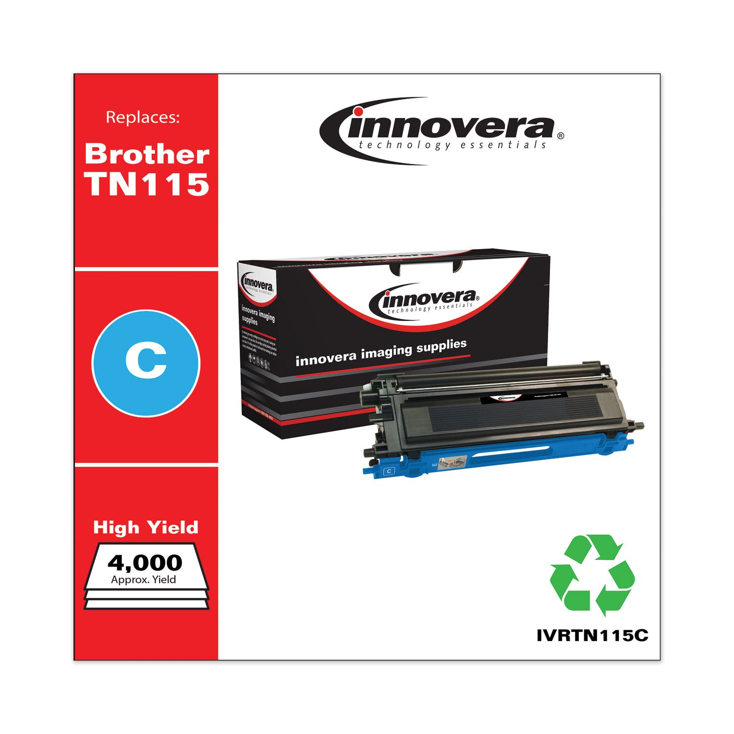 Innovera® Remanufactured Cyan High-Yield Toner, Replacement for TN115C, 4,000 Page-Yield