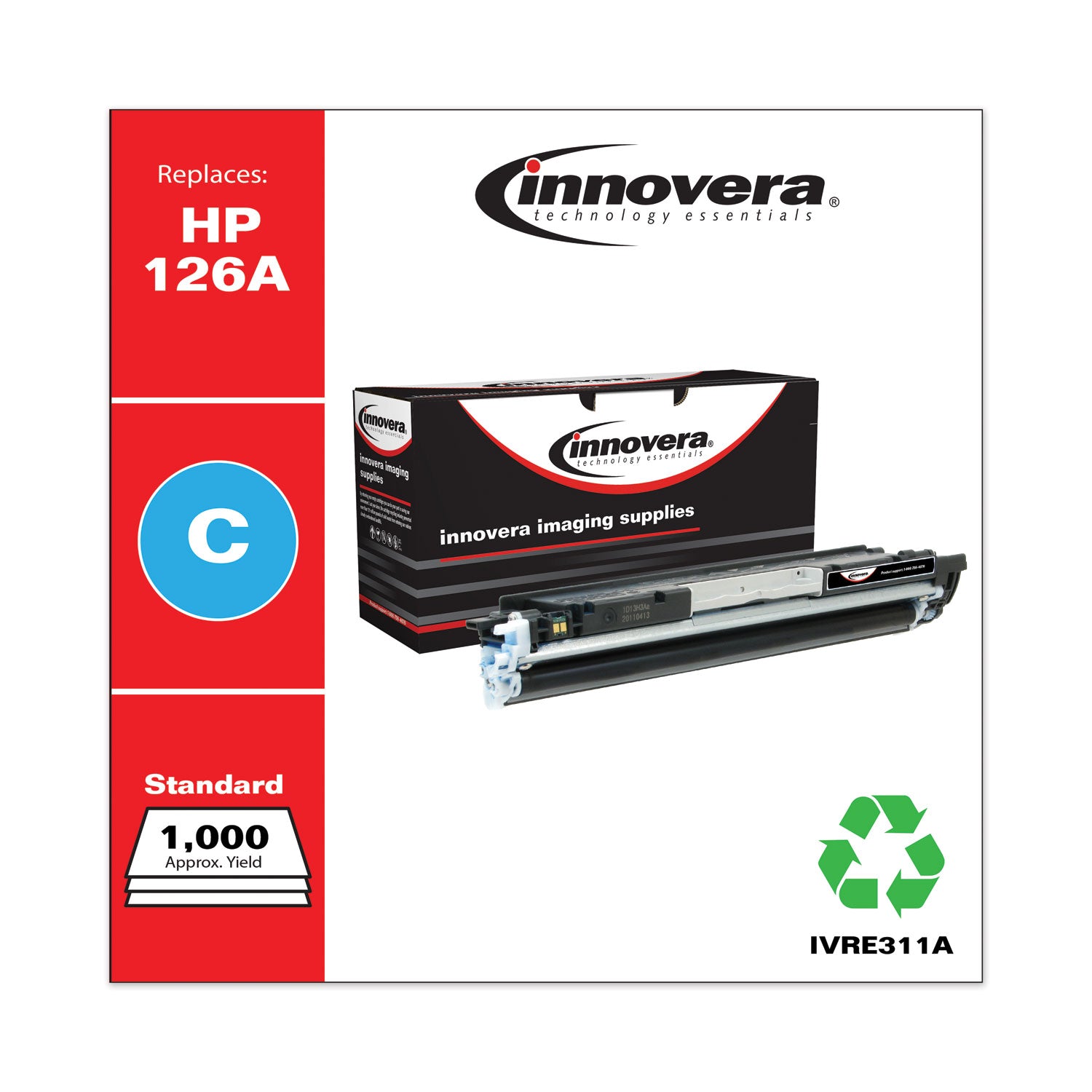 Innovera® Remanufactured Cyan Toner, Replacement for 126A (CE311A), 1,000 Page-Yield