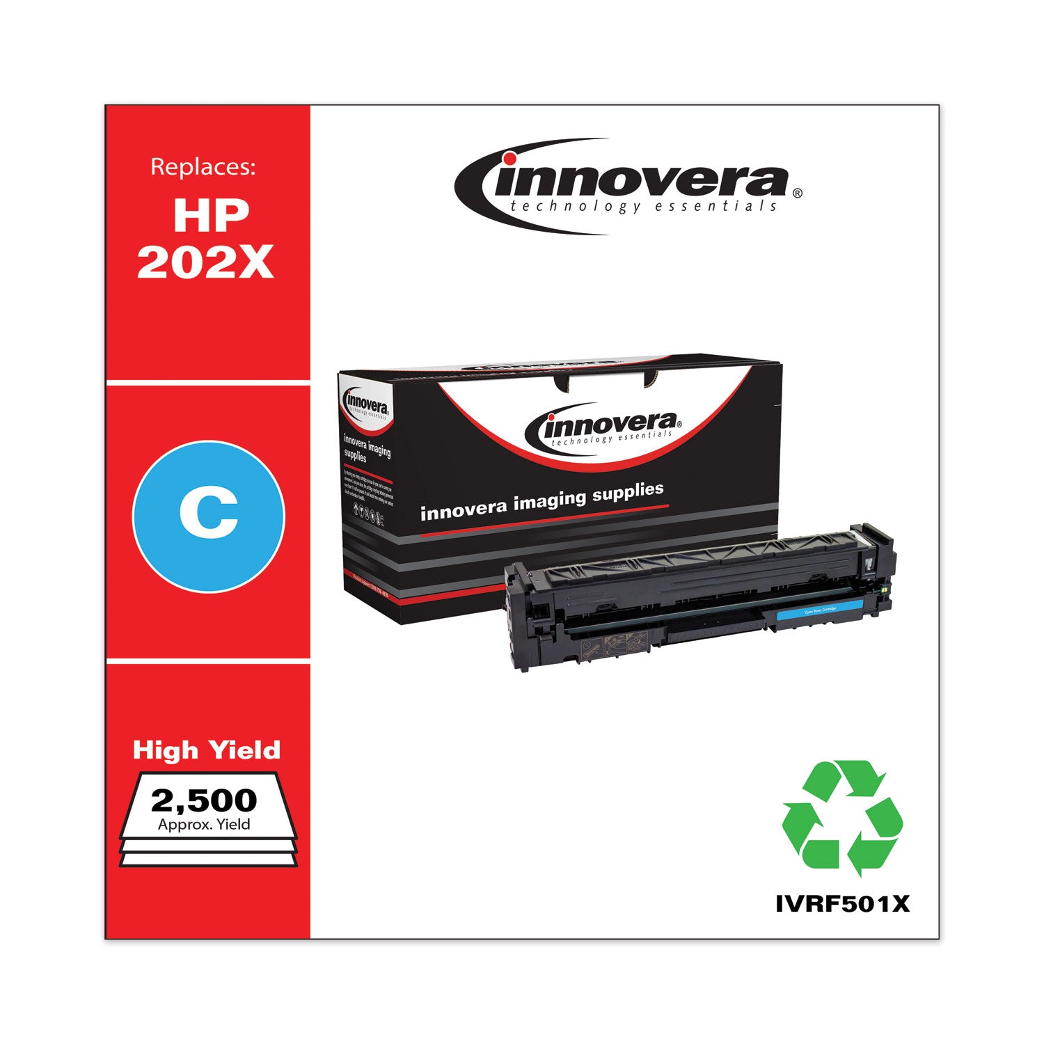 Innovera® Remanufactured Cyan High-Yield Toner, Replacement for 202X (CF501X), 2,500 Page-Yield