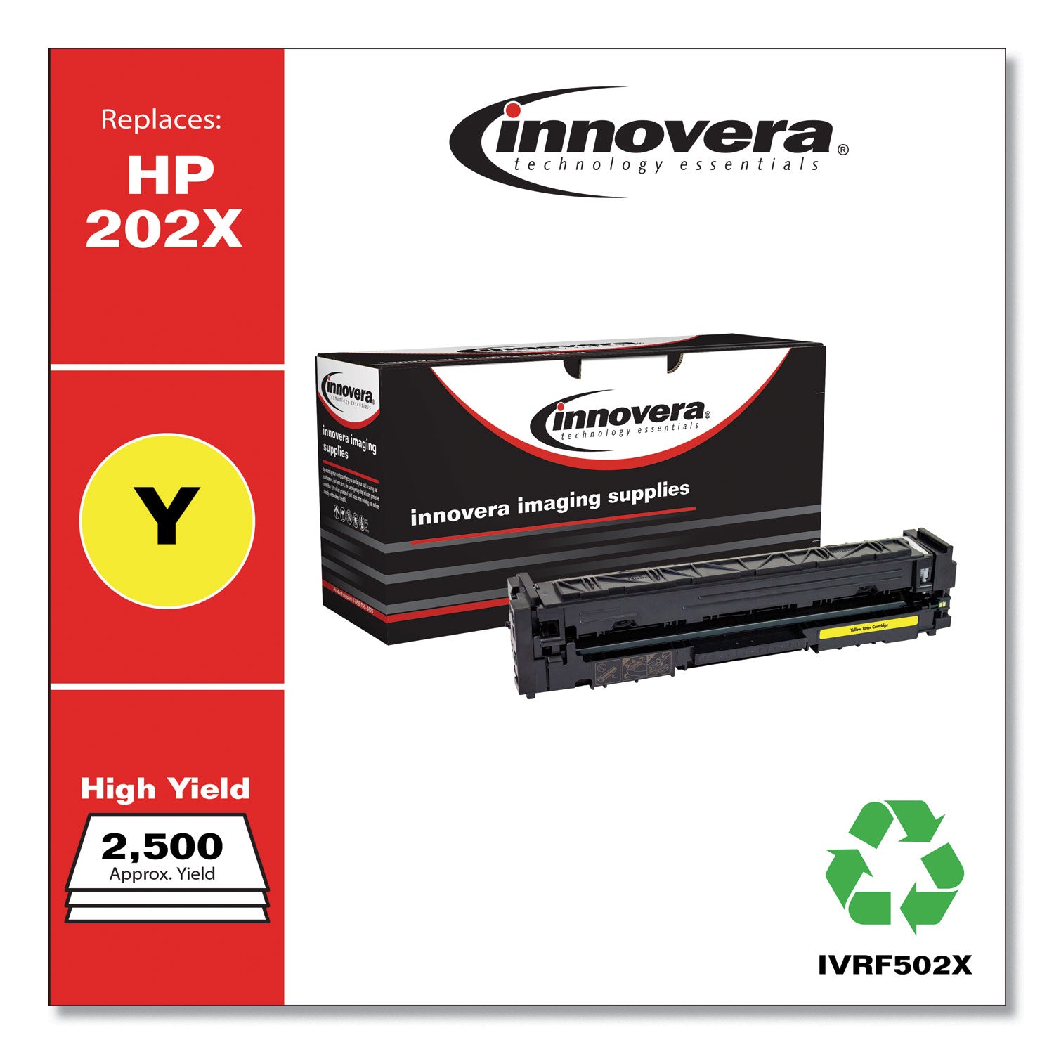 Innovera® Remanufactured Yellow High-Yield Toner, Replacement for 202X (CF502X), 2,500 Page-Yield