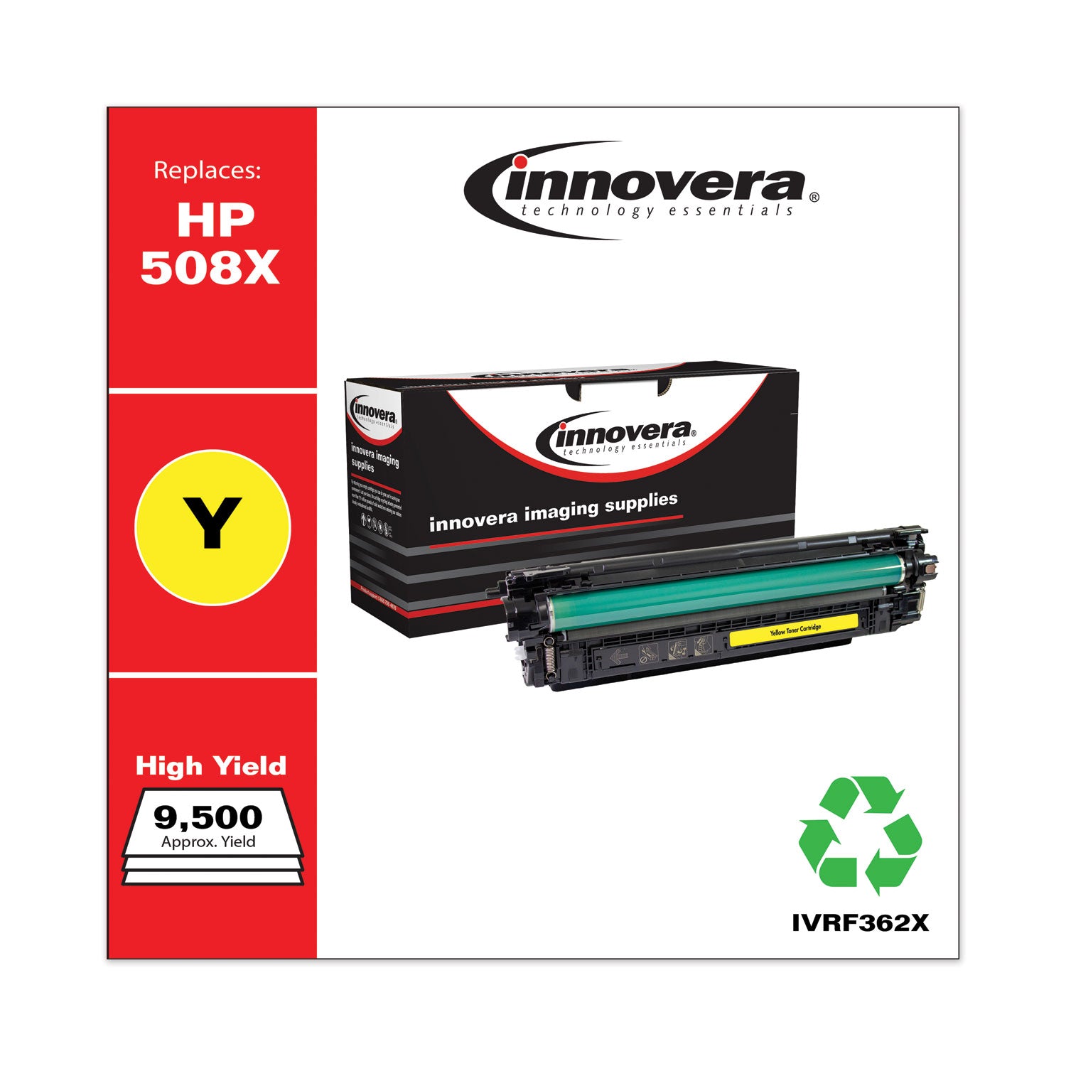 Innovera® Remanufactured Yellow High-Yield Toner, Replacement for 508X (CF362X), 9,500 Page-Yield