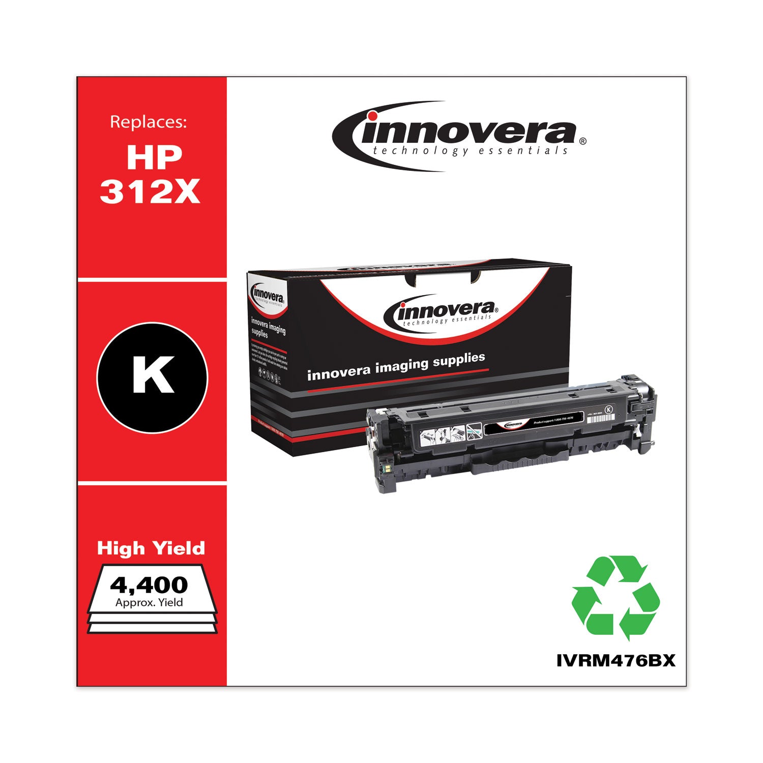 Innovera® Remanufactured Black High-Yield Toner, Replacement for 312X (CF380X), 4,400 Page-Yield