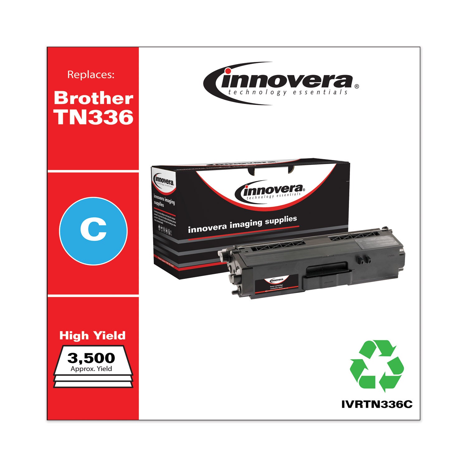 Innovera® Remanufactured Cyan High-Yield Toner, Replacement for TN336C, 3,500 Page-Yield