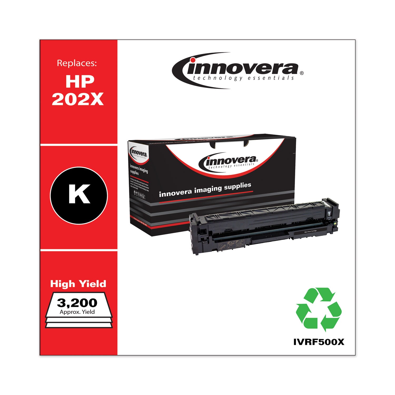 Innovera® Remanufactured Black High-Yield Toner, Replacement for 202X (CF500X), 3,200 Page-Yield