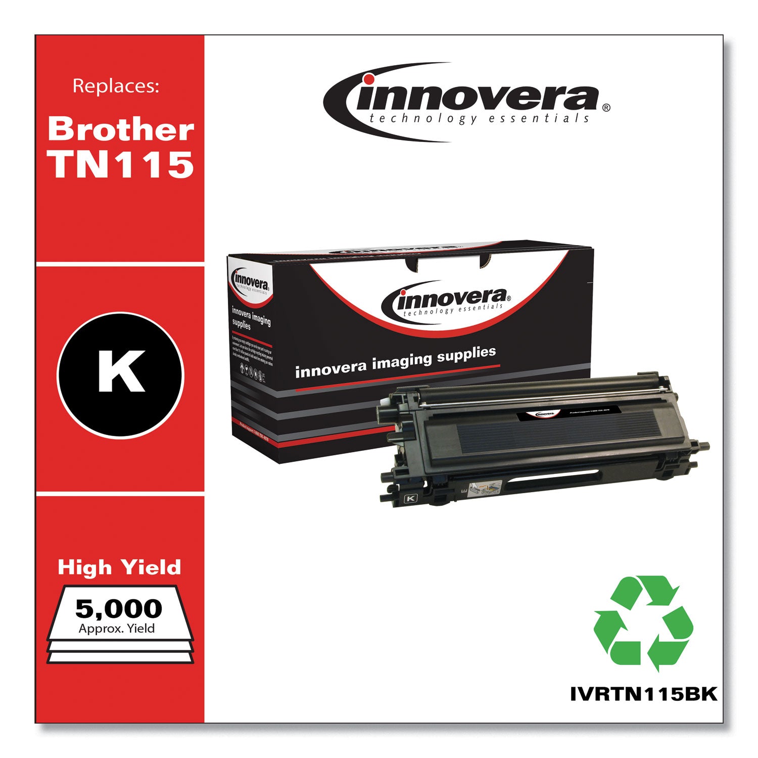 Innovera® Remanufactured Black High-Yield Toner, Replacement for TN115BK, 5,000 Page-Yield