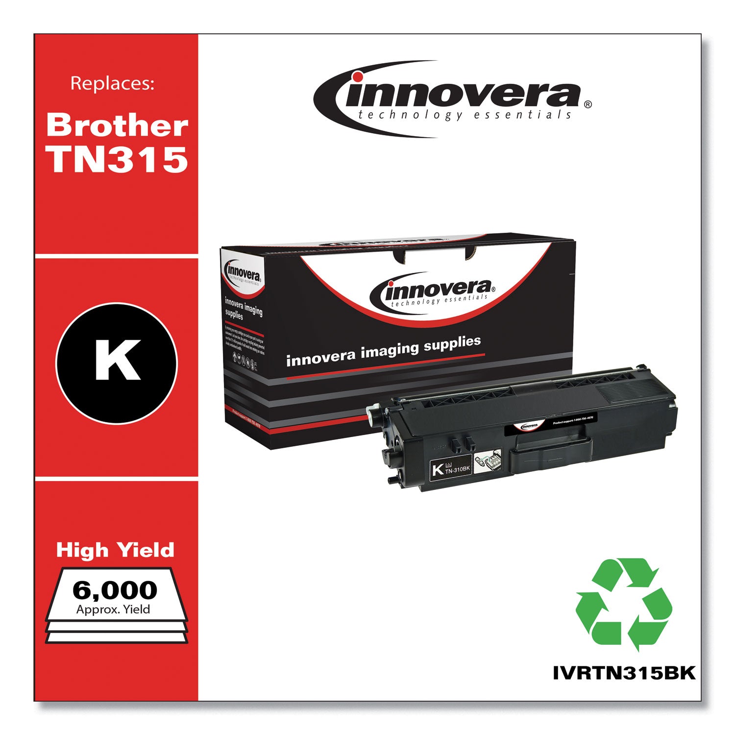 Innovera® Remanufactured Black High-Yield Toner, Replacement for TN315BK, 6,000 Page-Yield