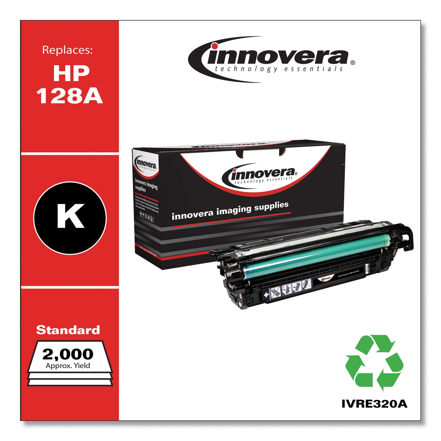 Innovera® Remanufactured Black Toner, Replacement for 128A (CE320A), 2,000 Page-Yield