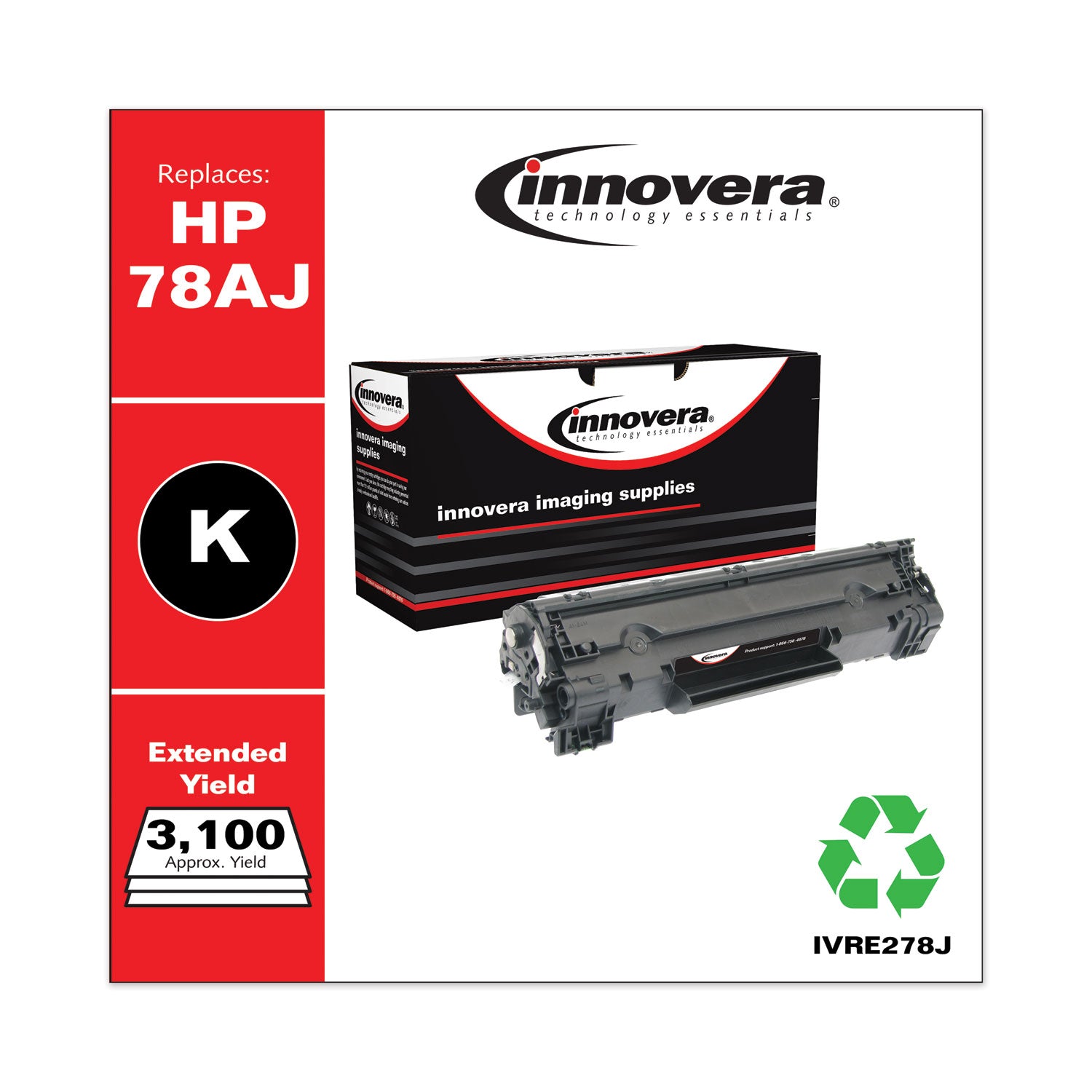 Innovera® Remanufactured Black Extended-Yield Toner, Replacement for 78A (CE278AJ), 3,100 Page-Yield