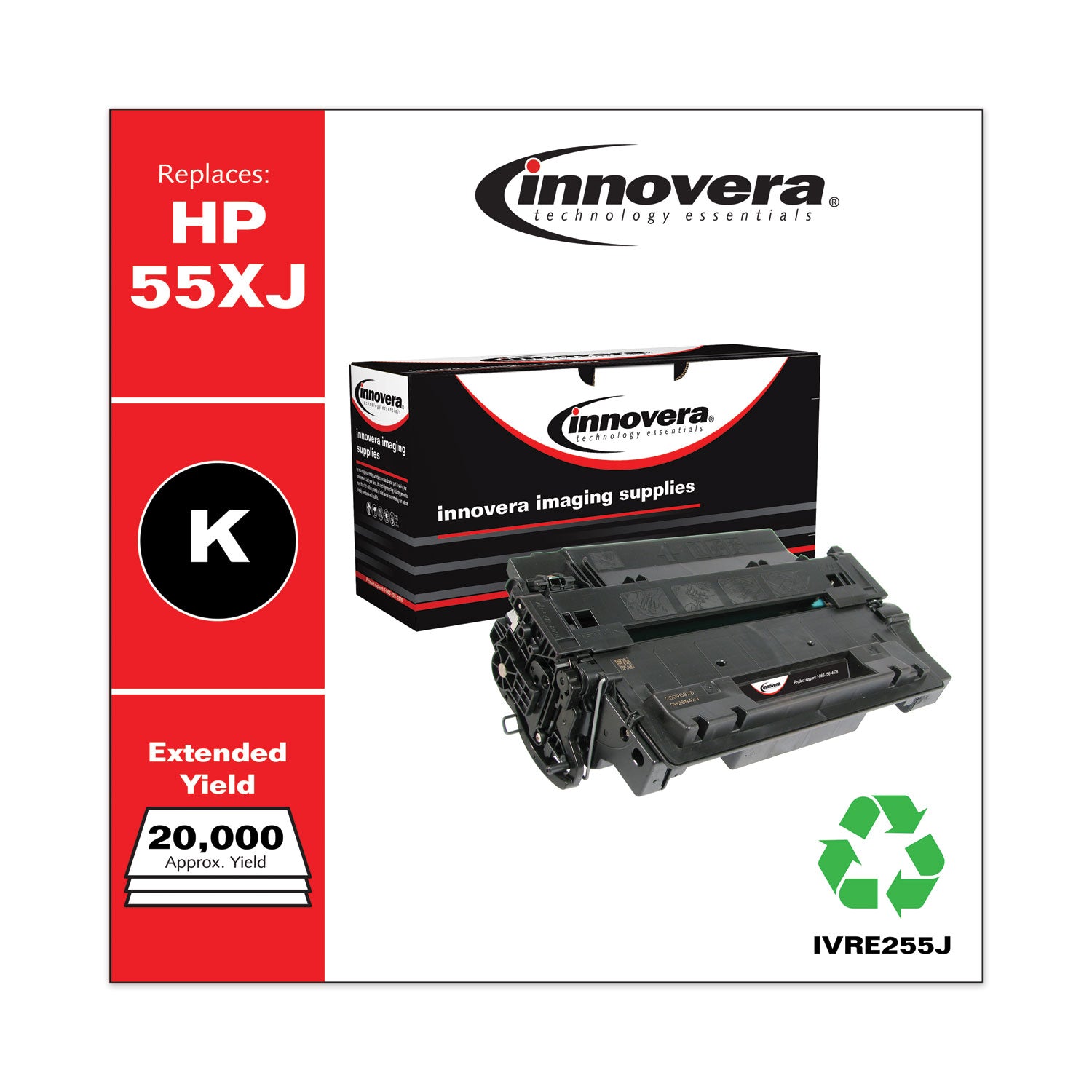 Innovera® Remanufactured Black Extended-Yield Toner, Replacement for 55X (CE255XJ), 20,000 Page-Yield