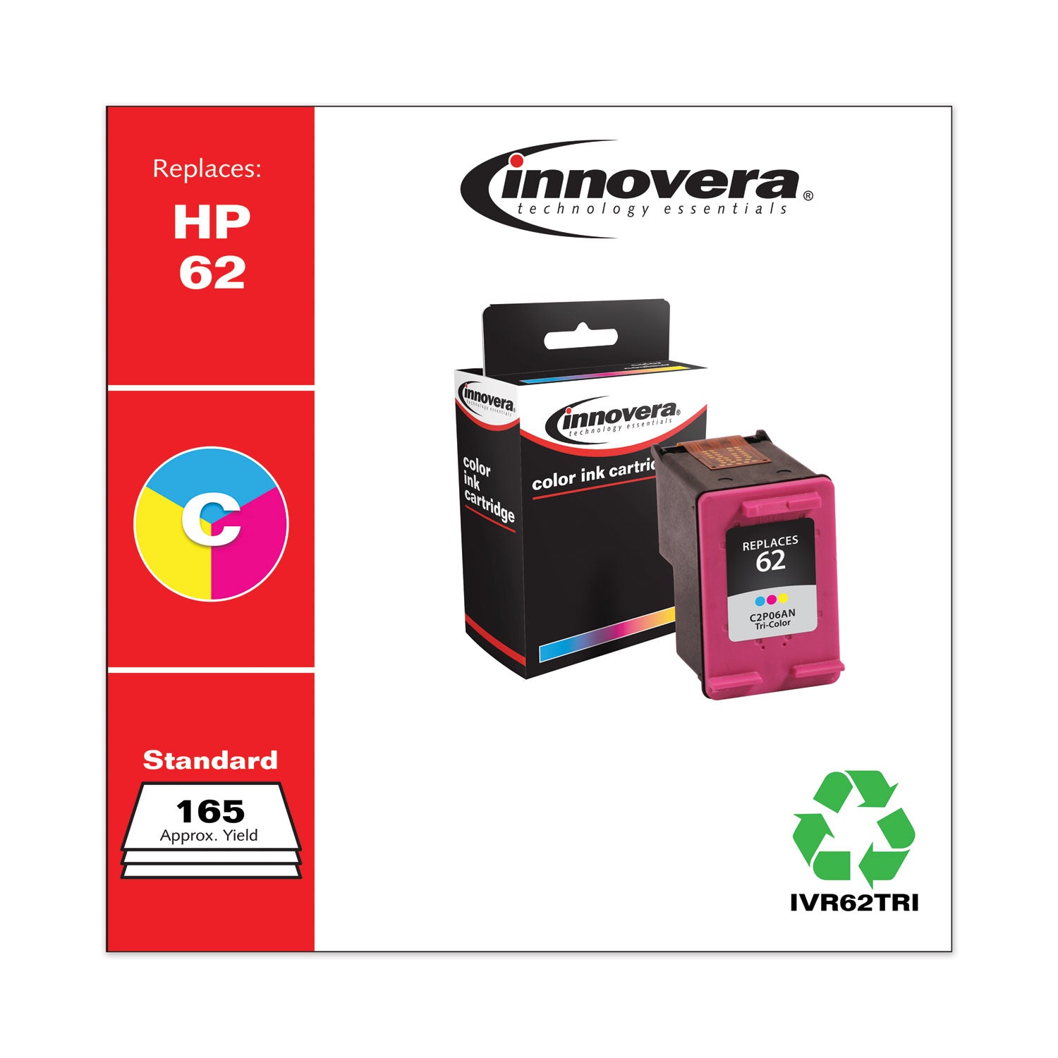 Innovera® Remanufactured Tri-Color Ink, Replacement for 62 (C2P06AN), 165 Page-Yield