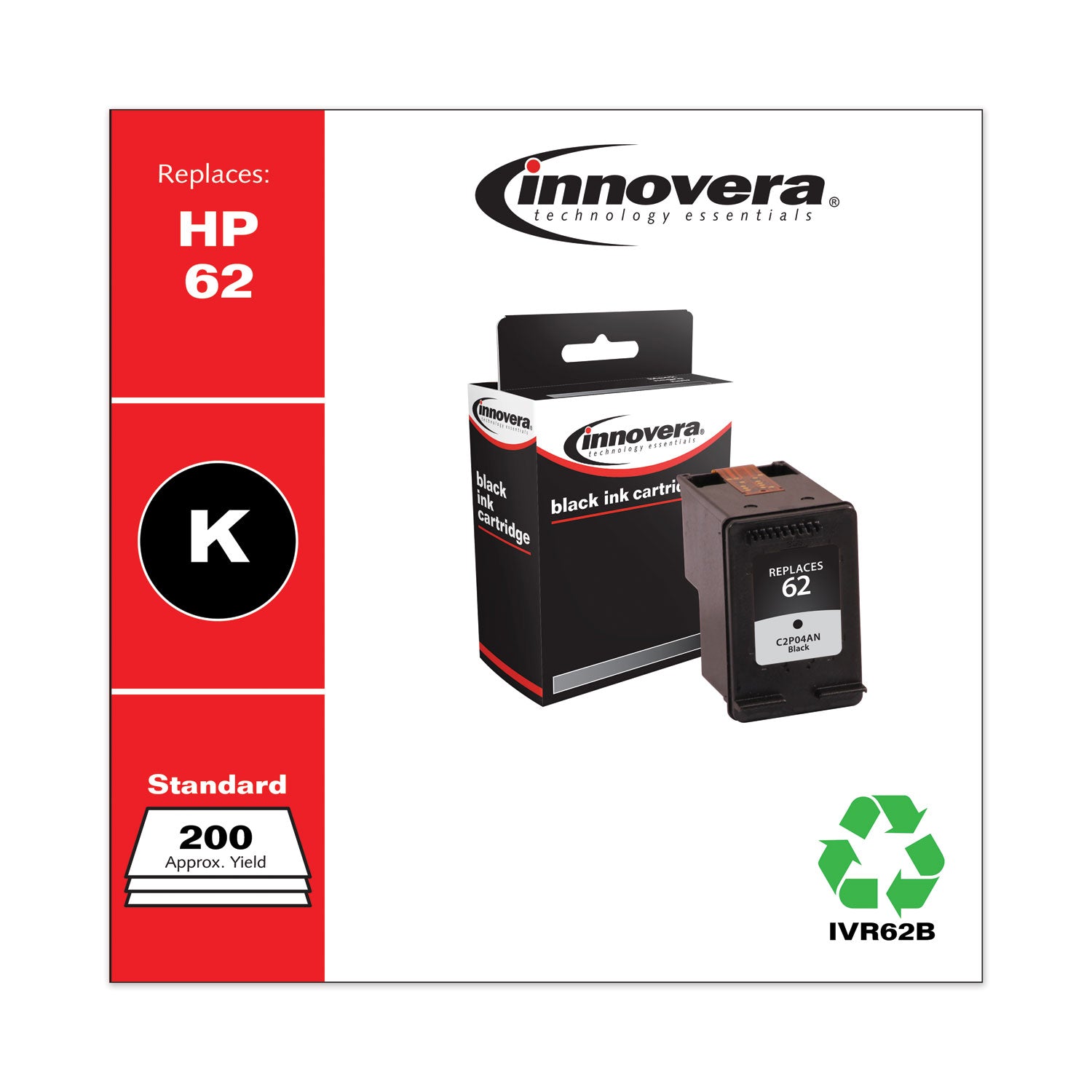 Innovera® Remanufactured Black Ink, Replacement for 62 (C2P04AN), 200 Page-Yield