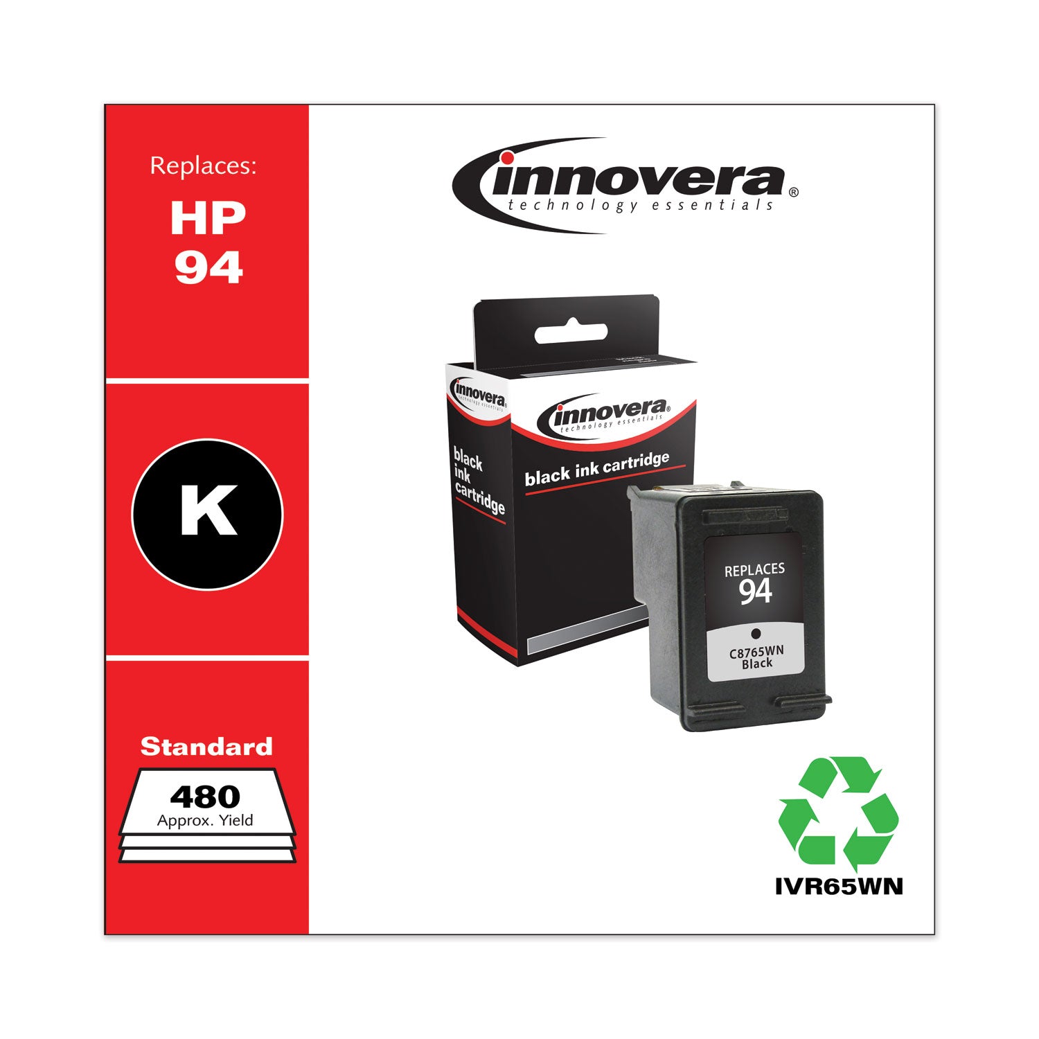 Innovera® Remanufactured Black Ink, Replacement for 94 (C8765WN), 480 Page-Yield