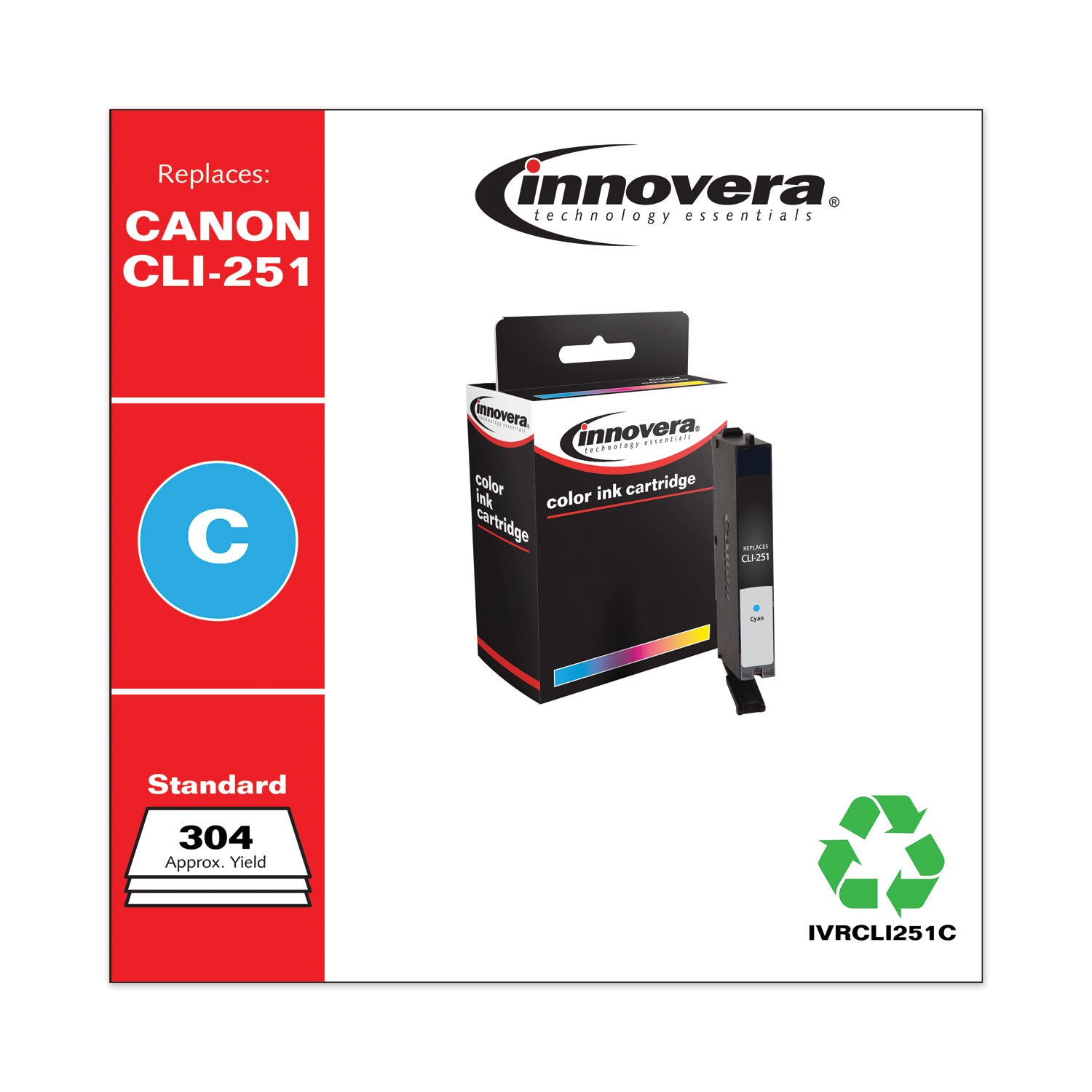 Innovera® Remanufactured Cyan Ink, Replacement for CLI-251 (6514B001), 304 Page-Yield