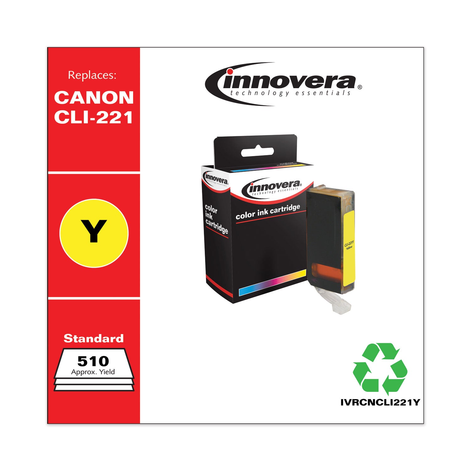 Innovera® Remanufactured Yellow Ink, Replacement for CLI-221Y (2949B001), 510 Page-Yield