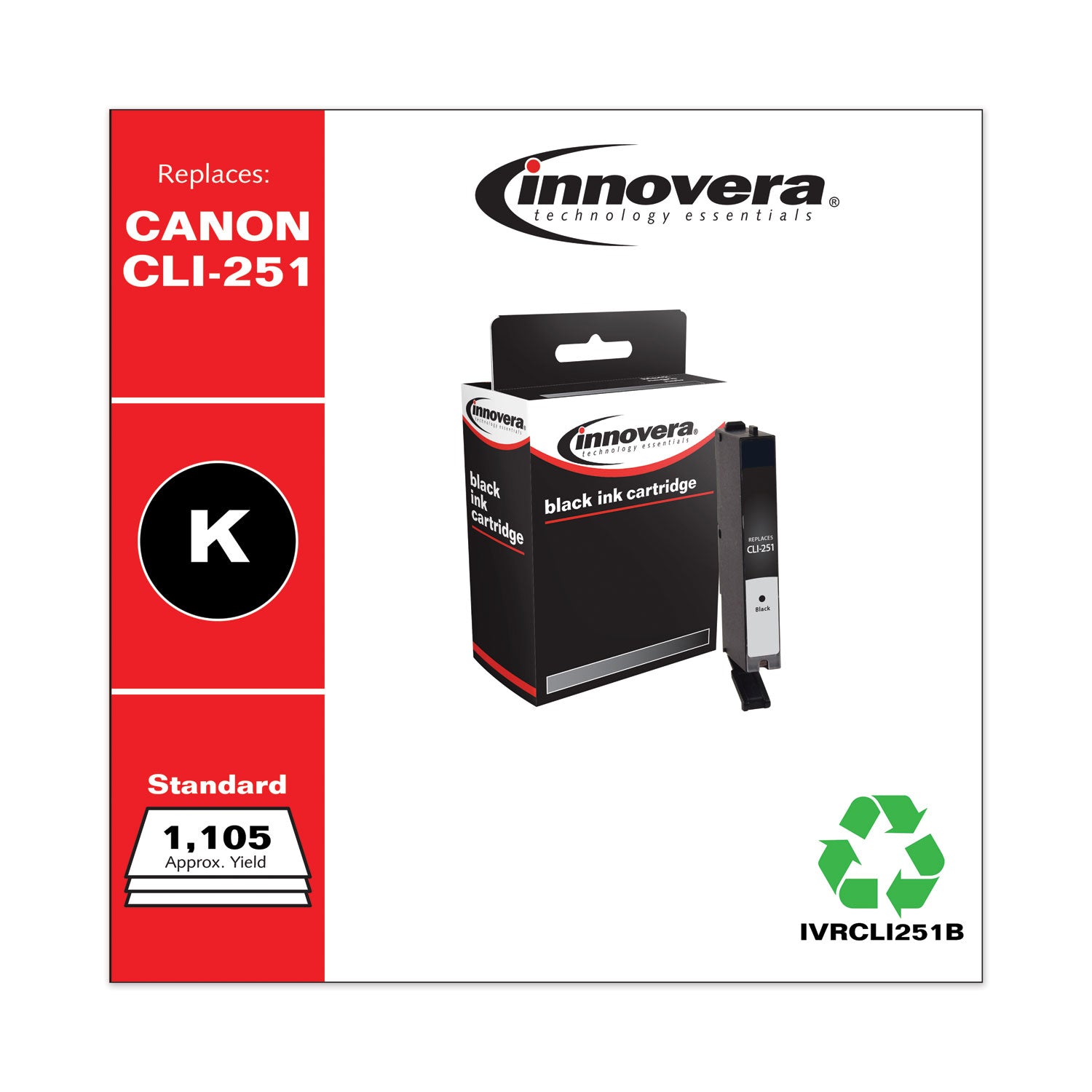 Innovera® Remanufactured Black Ink, Replacement for CLI-251 (6513B001), 1,105 Page-Yield