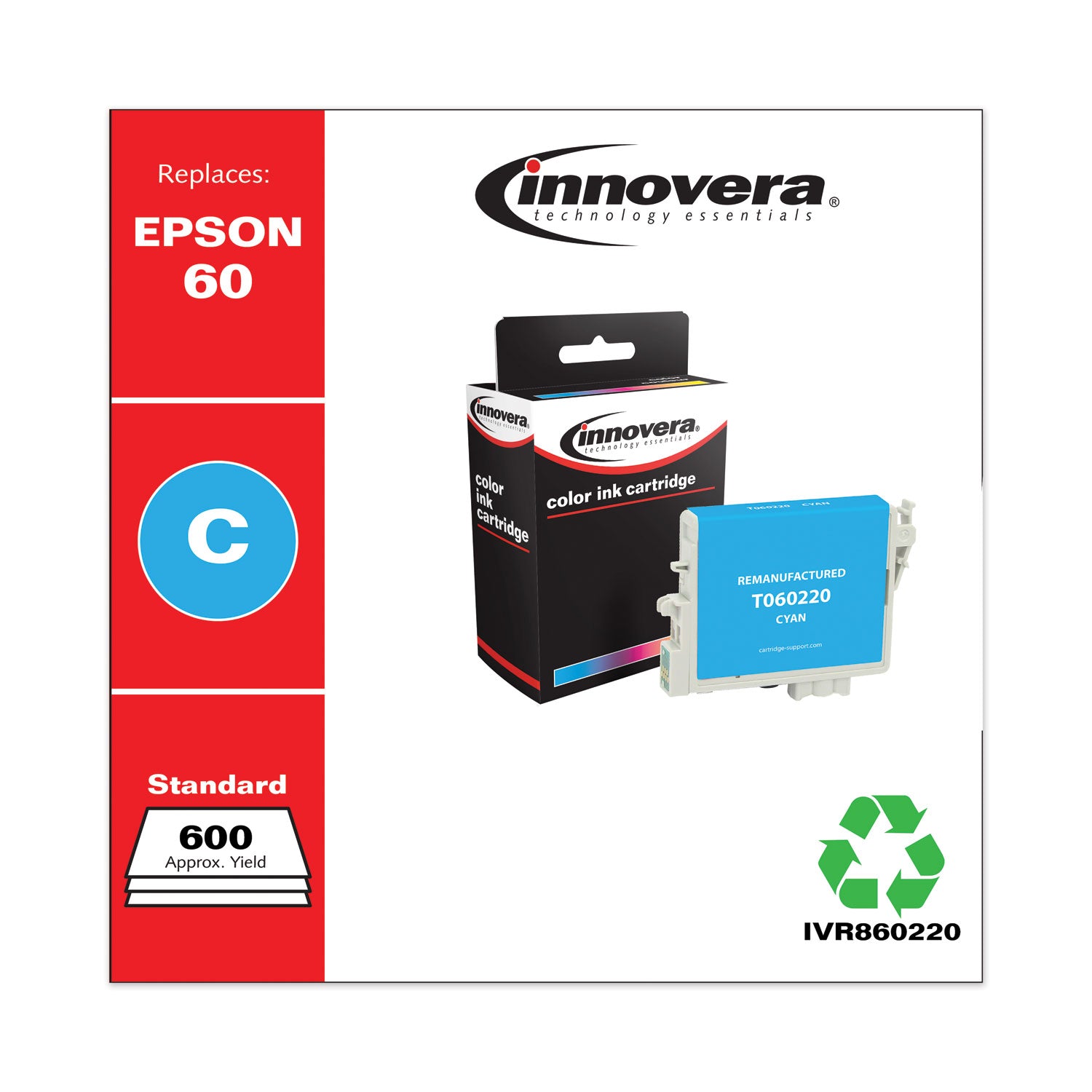 Innovera® Remanufactured Cyan Ink, Replacement for 60 (T060220), 600 Page-Yield