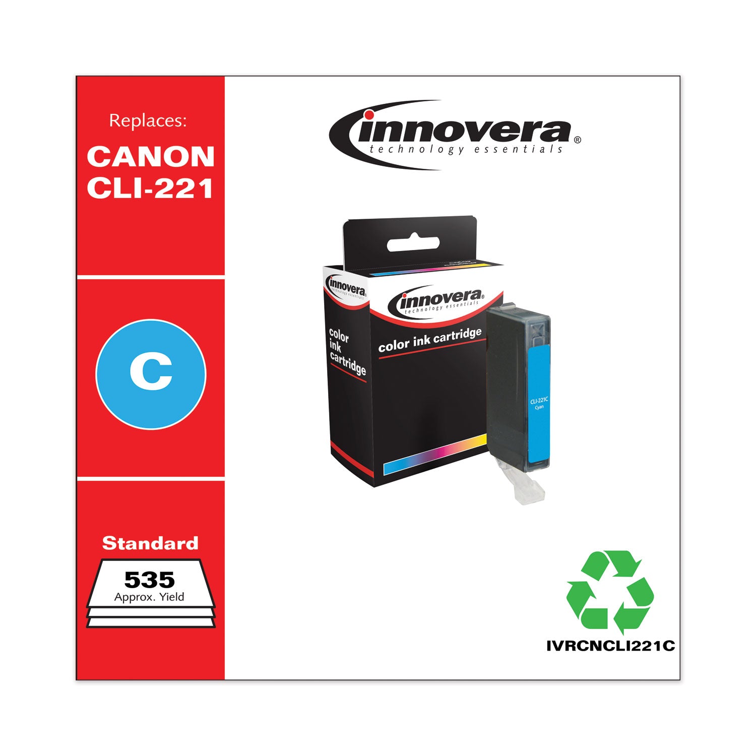 Innovera® Remanufactured Cyan Ink, Replacement for CLI-221C (2947B001), 535 Page-Yield