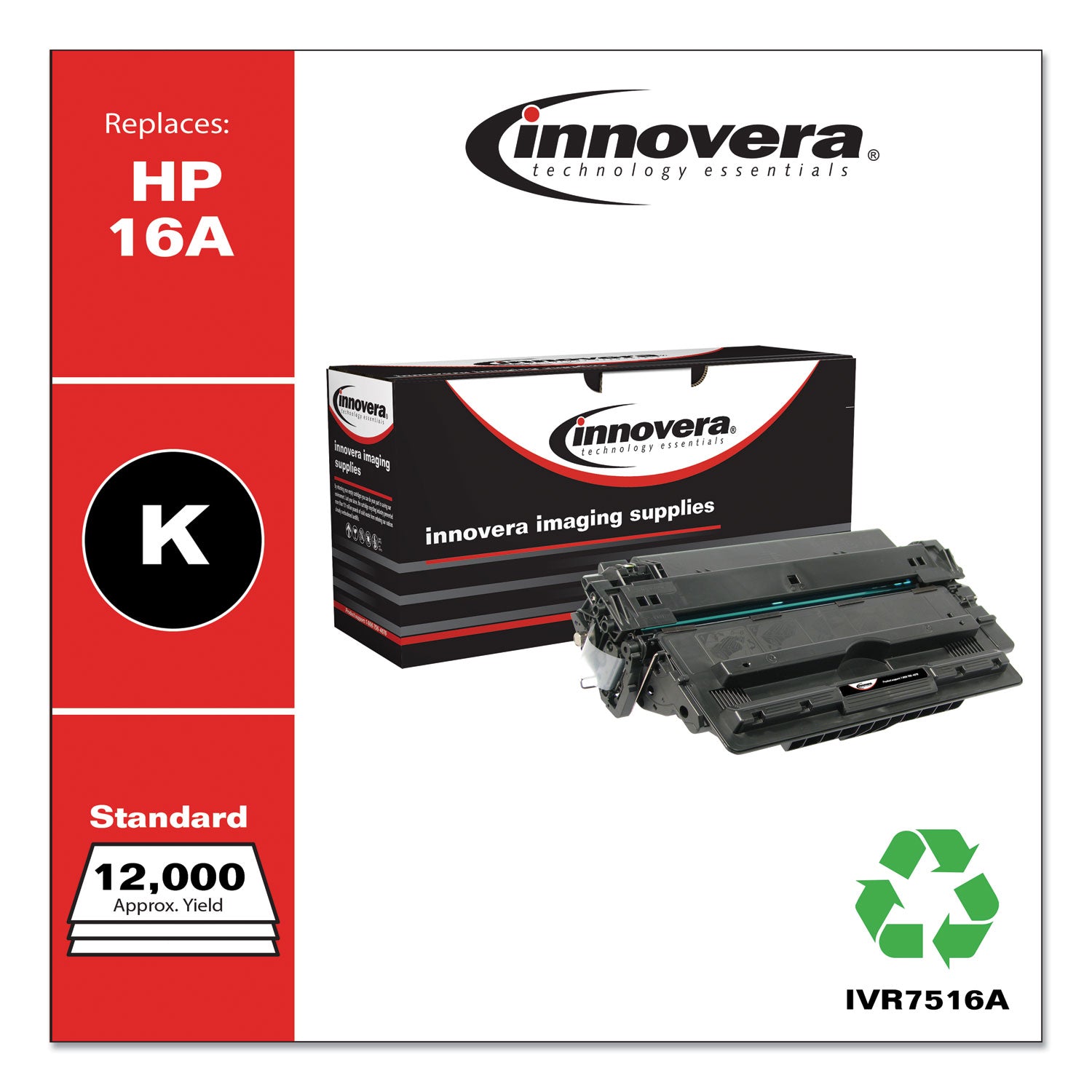 Innovera® Remanufactured Black Toner, Replacement for 16A (Q7516A), 12,000 Page-Yield