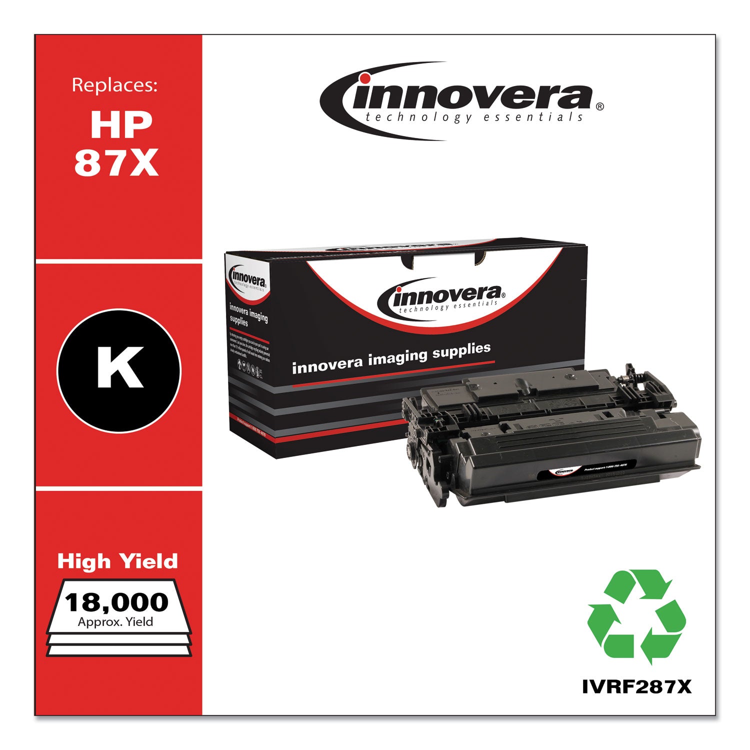 Innovera® Remanufactured Black High-Yield Toner, Replacement for 87X (CF287X), 18,000 Page-Yield