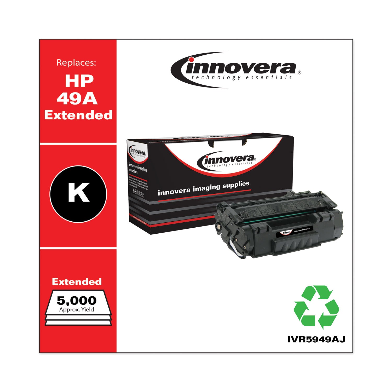 Innovera® Remanufactured Black Extended-Yield Toner, Replacement for 49A (Q5949AJ), 5,000 Page-Yield