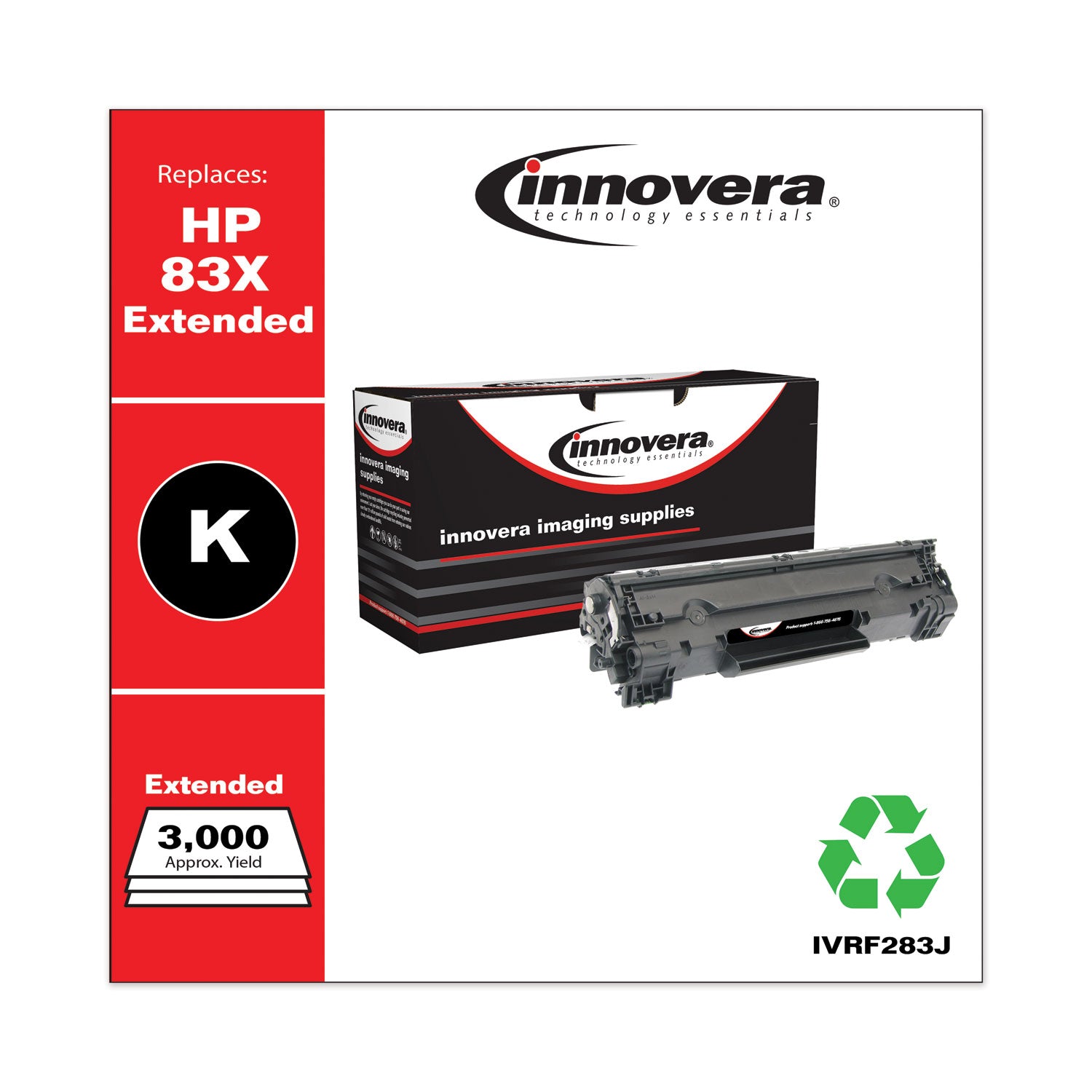 Innovera® Remanufactured Black Extended-Yield Toner, Replacement for 83X (CF283XJ), 3,000 Page-Yield