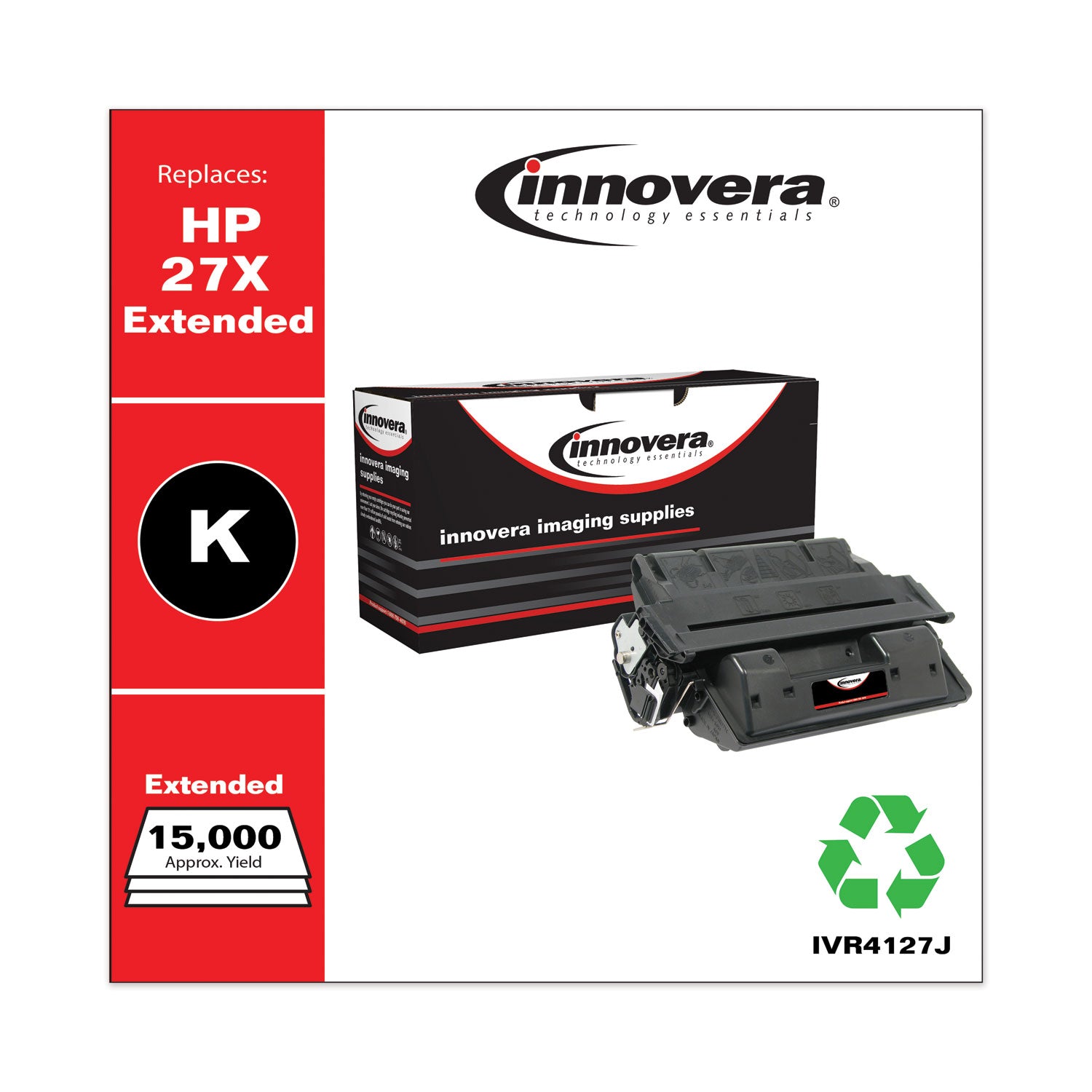 Innovera® Remanufactured Black Extended-Yield Toner, Replacement for 27X (C4127XJ), 15,000 Page-Yield