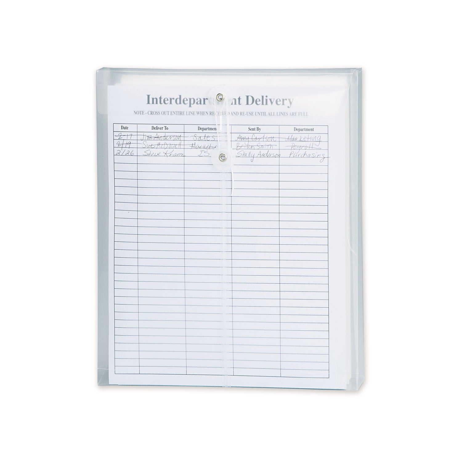 Smead™ Poly String and Button Interoffice Envelopes, Open-End (Vertical), 9.75 x 11.63, Clear, 5/Pack