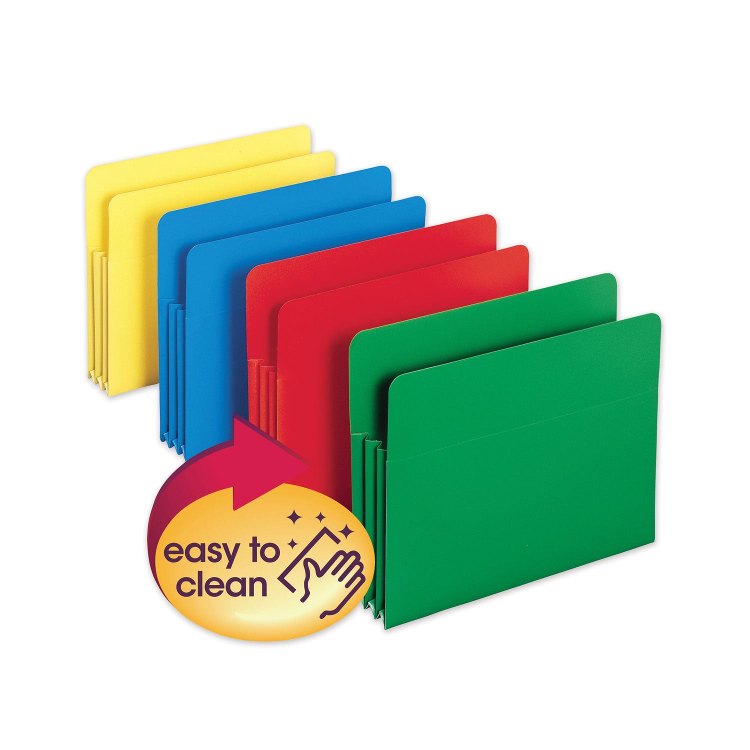 Smead™ Poly Drop Front File Pockets, 3.5" Expansion, Letter Size, Assorted Colors, 4/Box