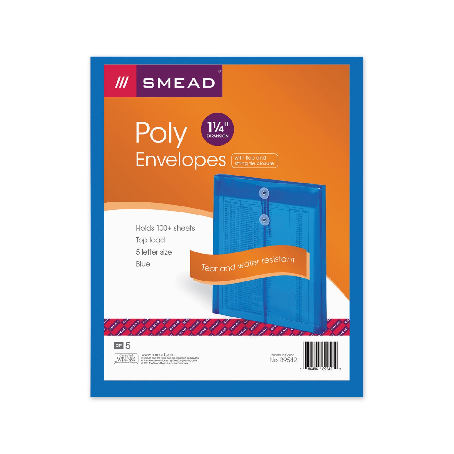 Smead™ Poly String and Button Interoffice Envelopes, Open-End (Vertical), 9.75 x 11.63, Transparent Blue, 5/Pack