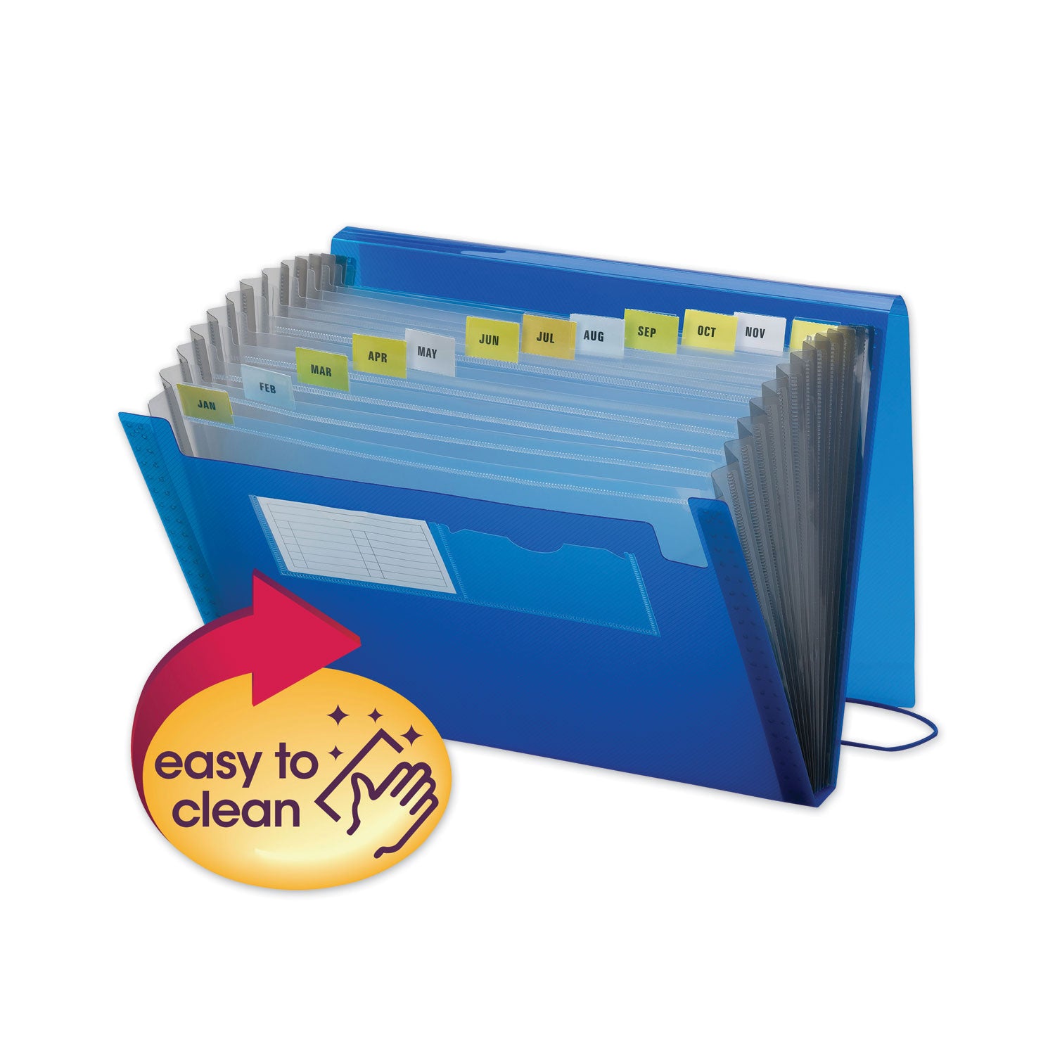 Smead™ Expanding File With Color Tab Inserts, 9" Expansion, 12 Sections, Elastic Cord Closure, 1/12-Cut Tabs, Letter Size, Blue