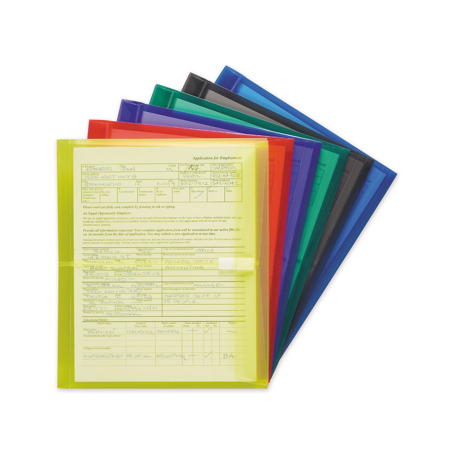 Smead™ Poly Side-Load Envelopes, Fold-Over Closure, 9.75 x 11.63, Assorted Colors, 6/Pack