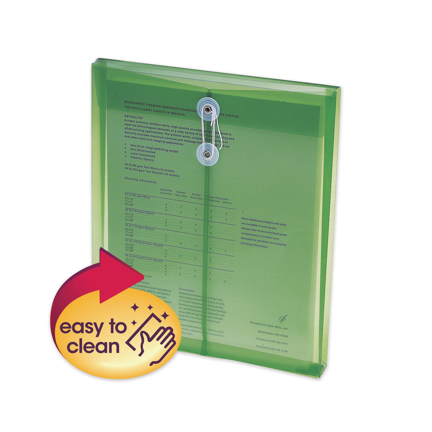 Poly String and Button Interoffice Envelopes, Open-End (Vertical), 9.75 x 11.63, Transparent Green, 5/Pack